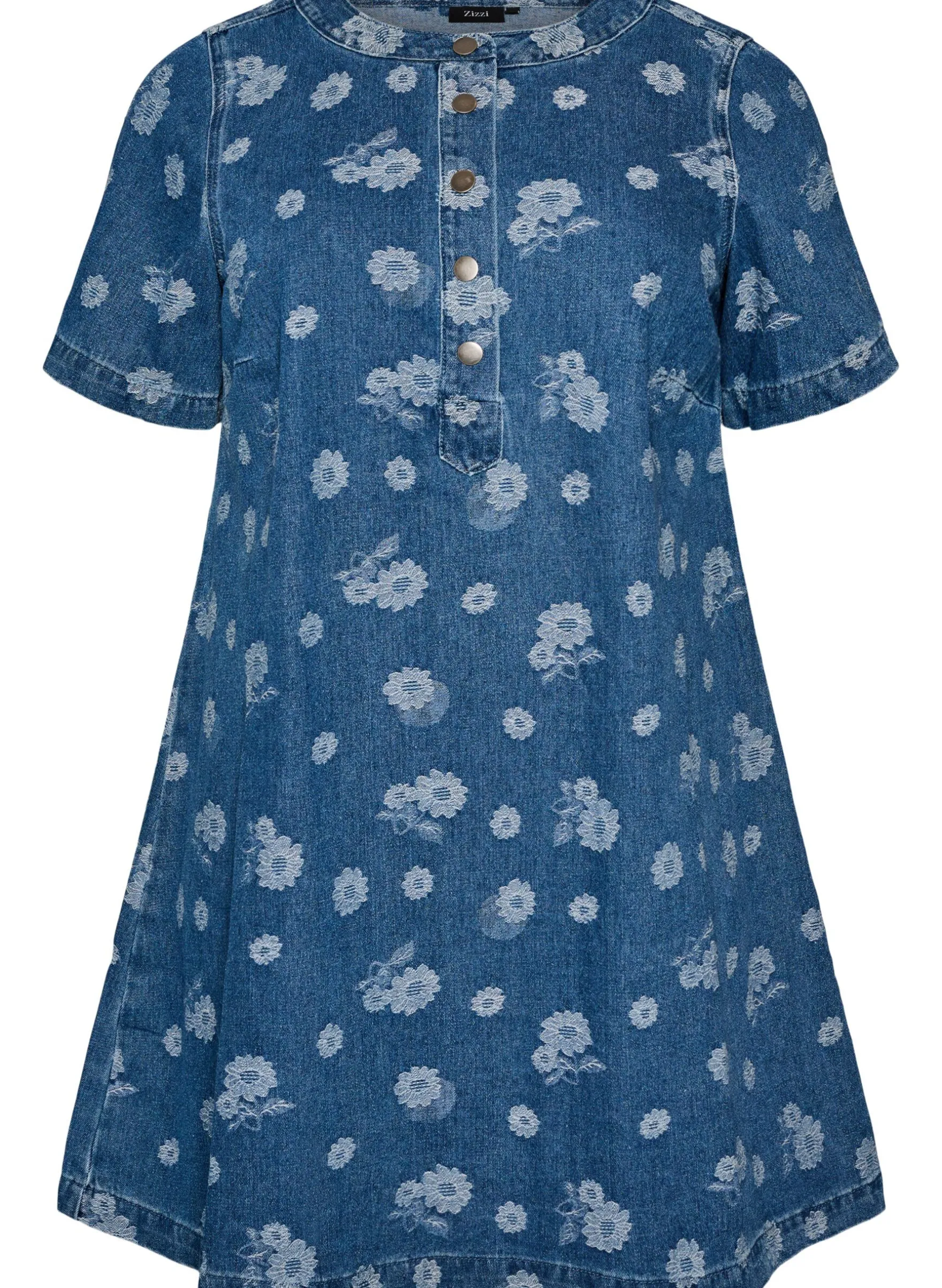 A-Linien-Kleid aus Denim mit Blumenmuster