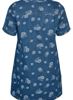 A-Linien-Kleid aus Denim mit Blumenmuster