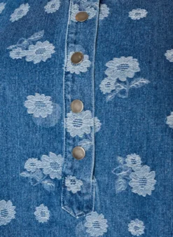 A-Linien-Kleid aus Denim mit Blumenmuster