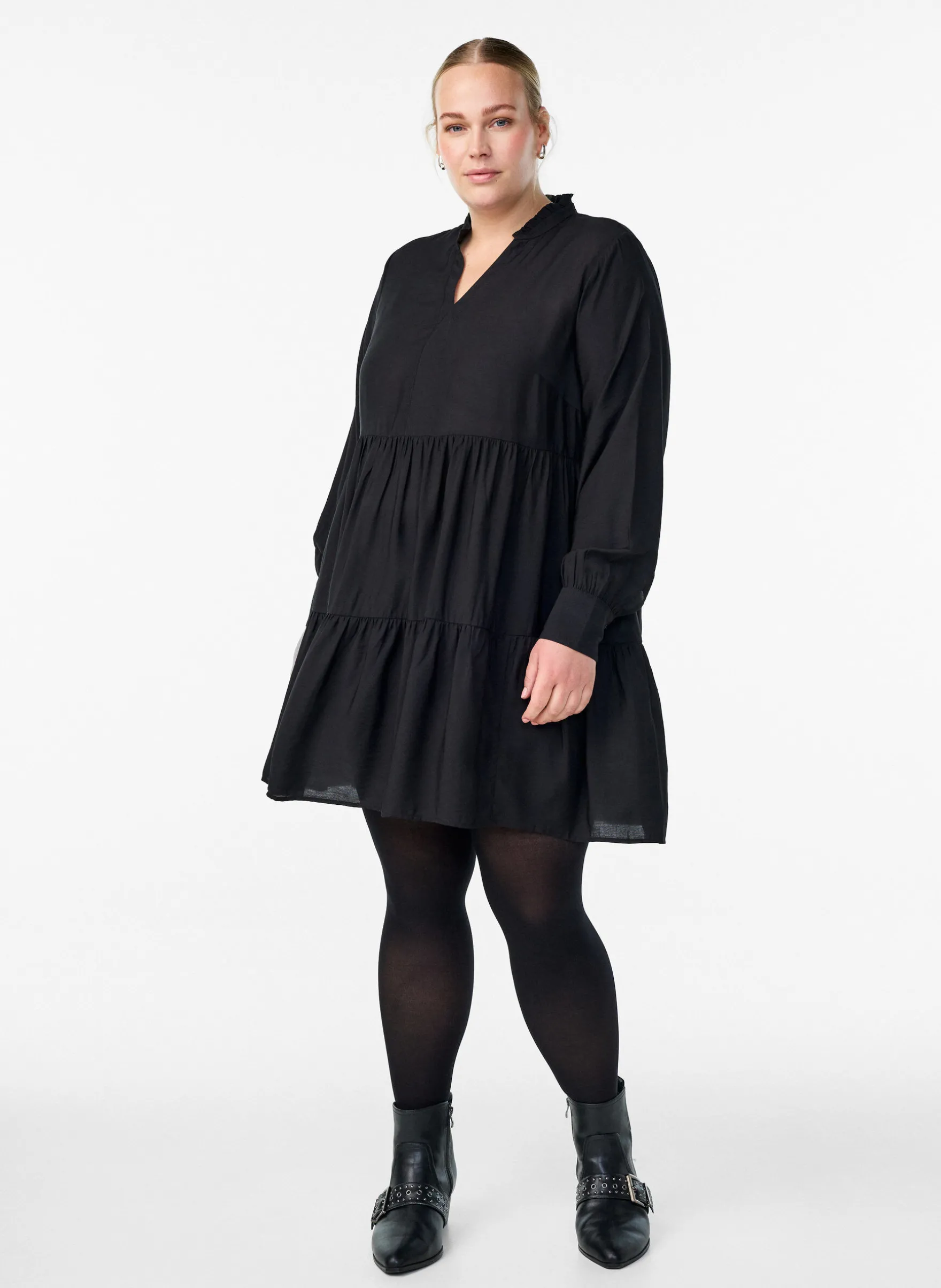 A-Linien-Kleid mit Rüschenkragen