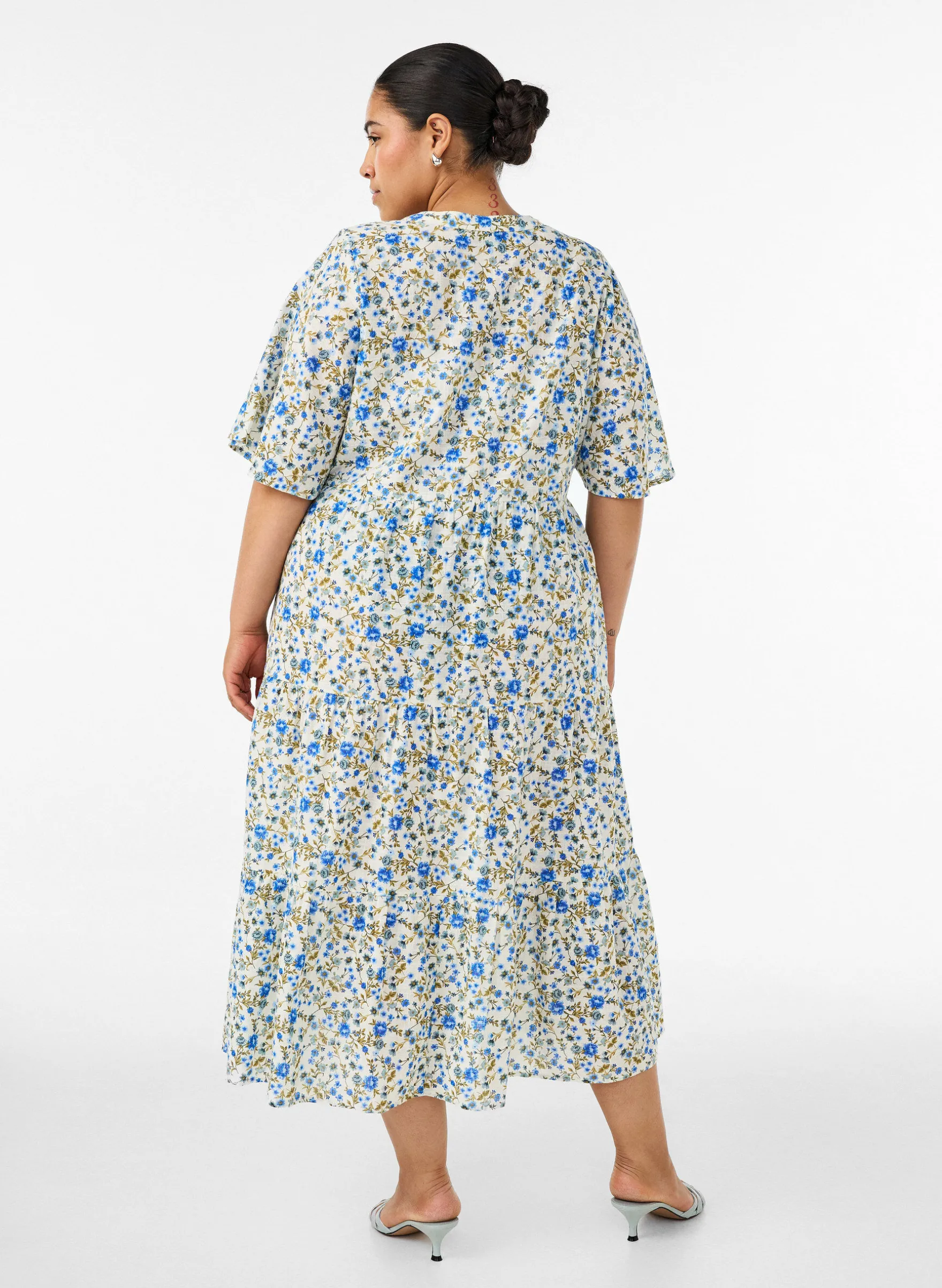 Baumwoll-Midikleid mit Blumenprint
