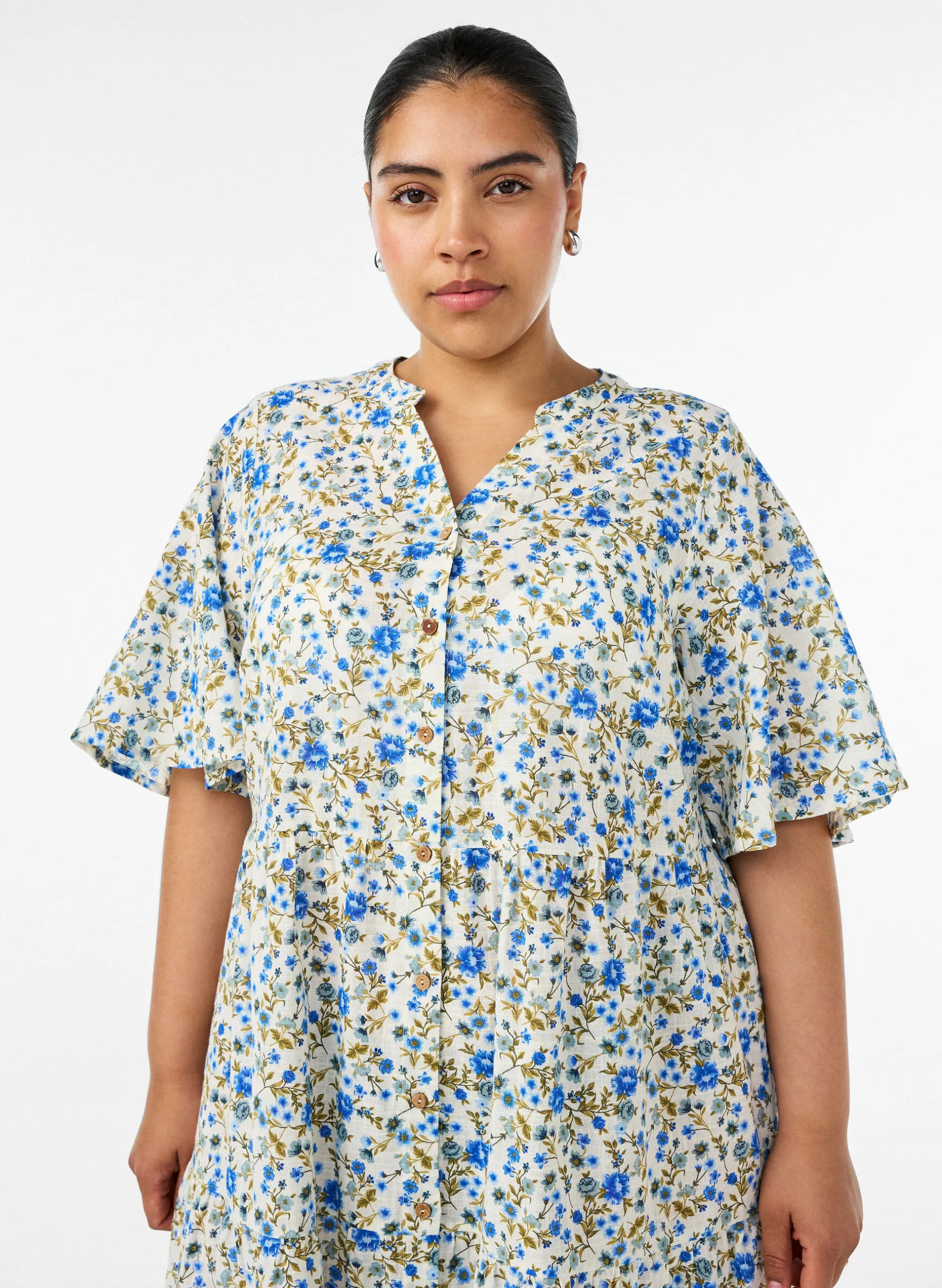 Baumwoll-Midikleid mit Blumenprint