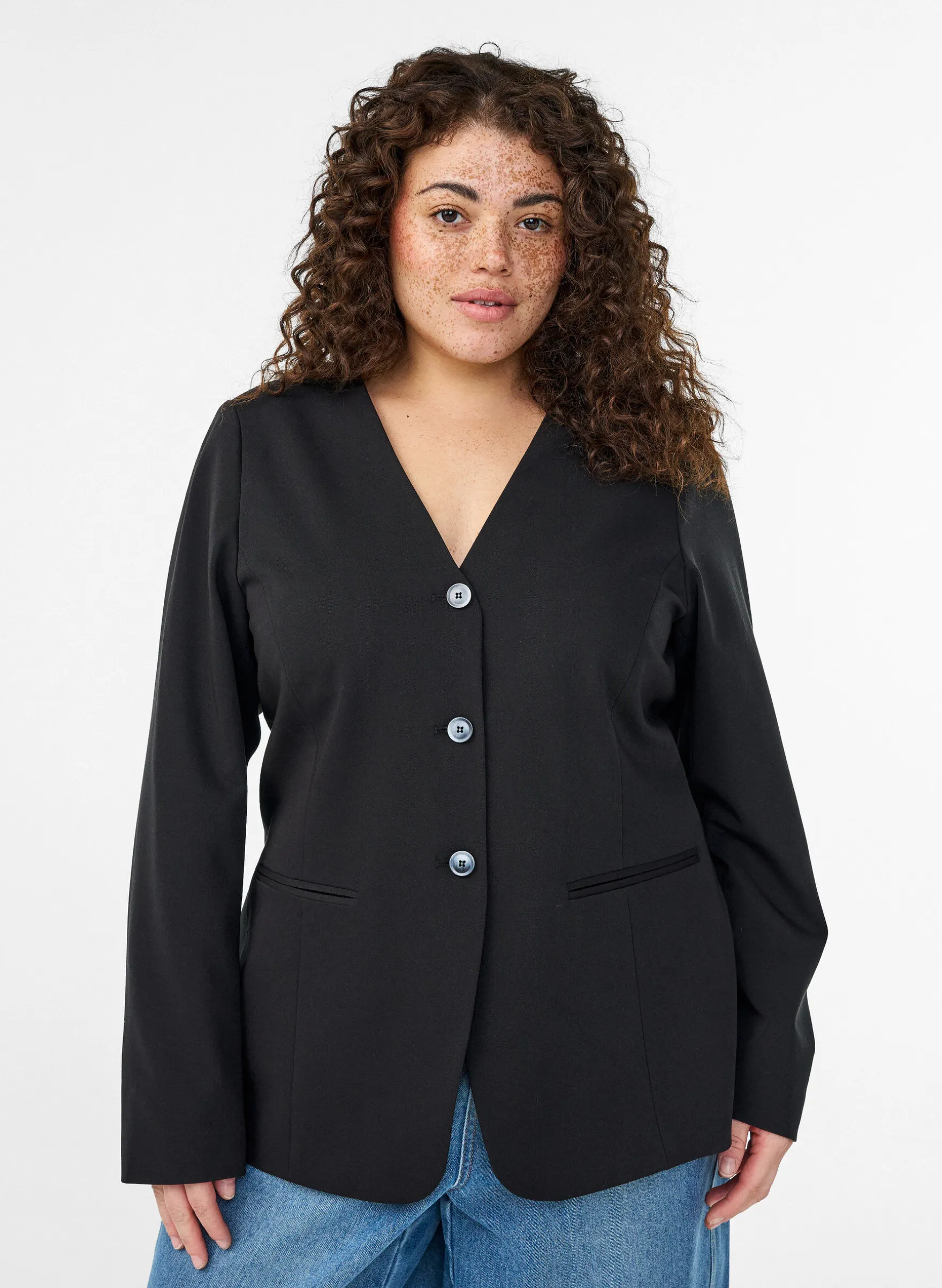 Blazer mit V-Ausschnitt und Knopfverschluss
