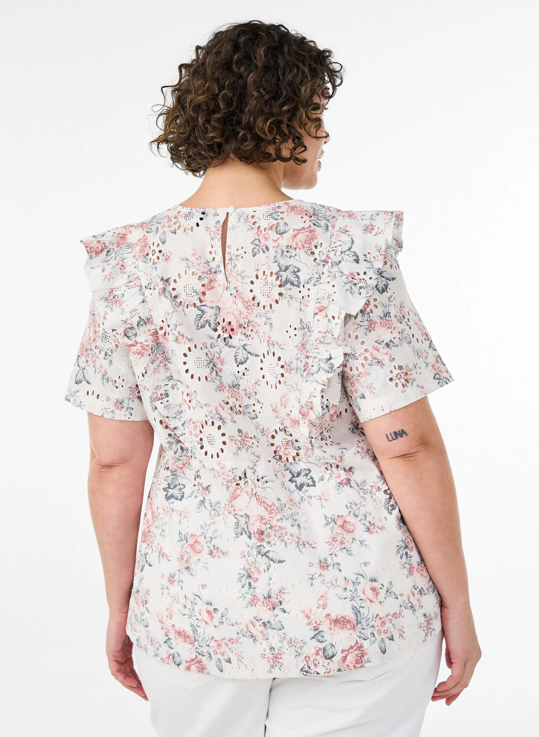 Bluse aus Baumwolle mit Broderie Anglaise und Rüschen