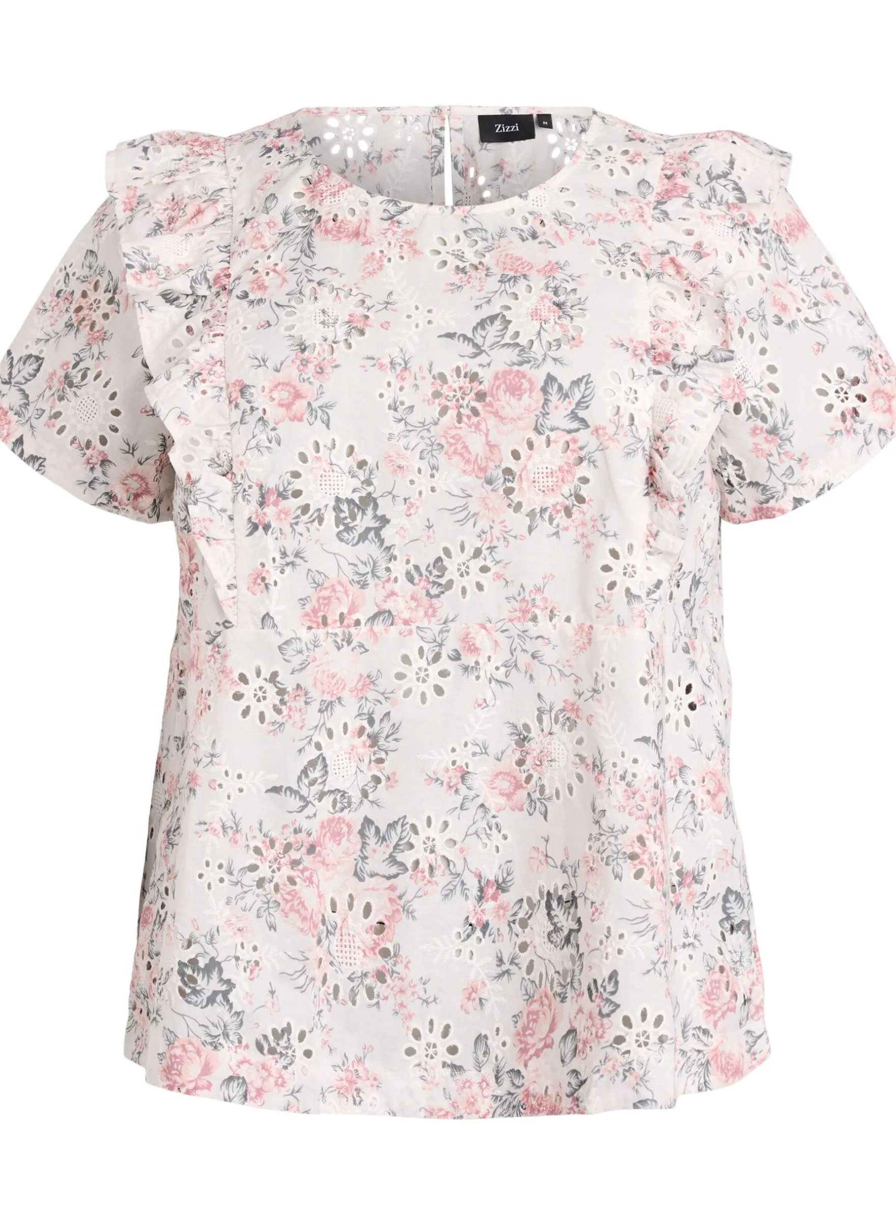 Bluse aus Baumwolle mit Broderie Anglaise und Rüschen