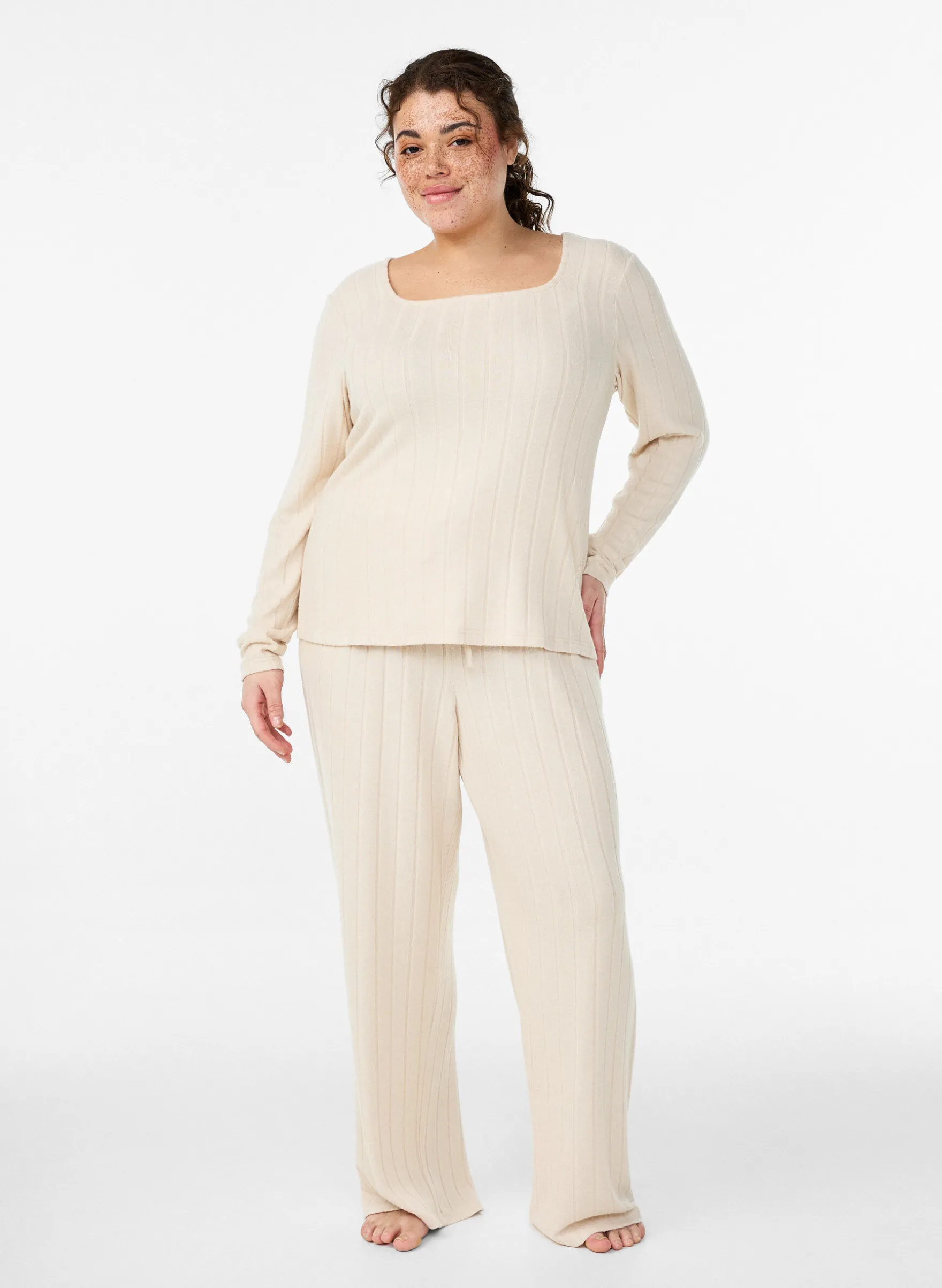 Bluse aus Jersey mit eckigem Ausschnitt und Rippstruktur