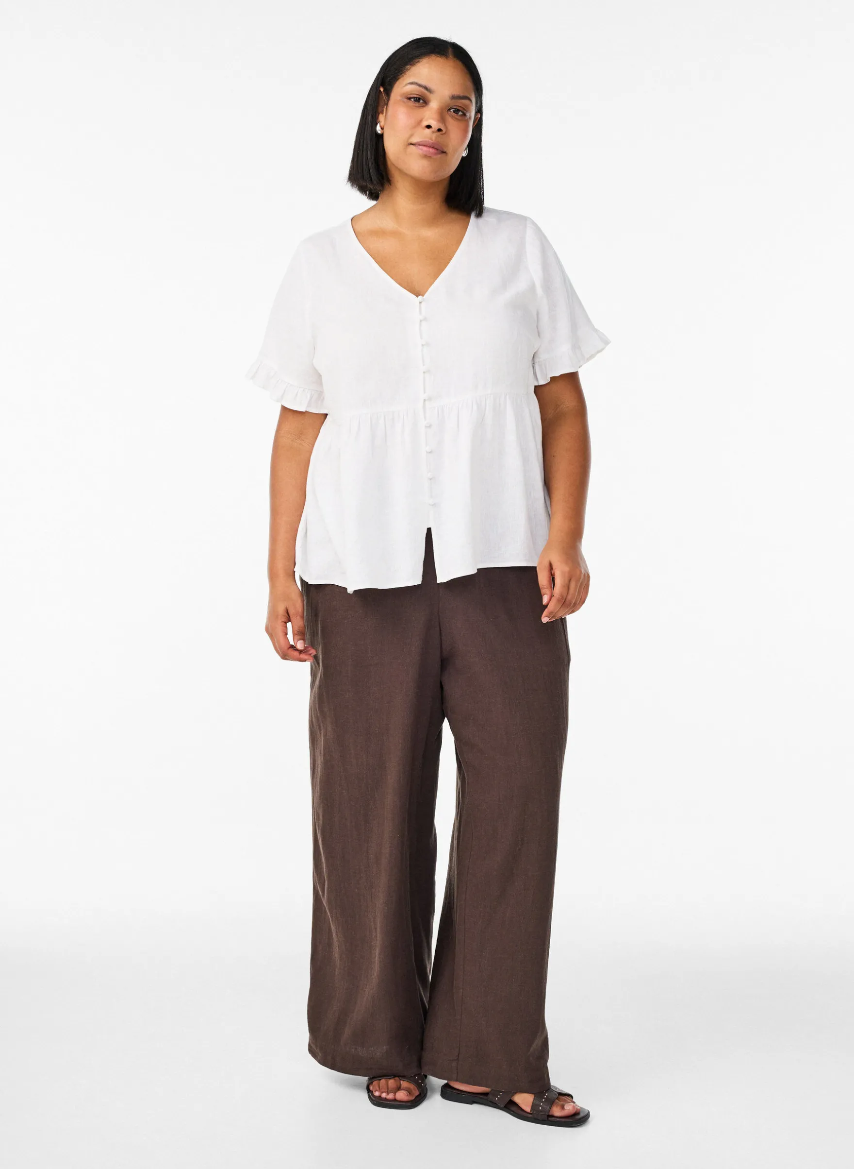 Bluse aus Leinen und Viskose mit V-Ausschnitt und Knopfverschluss