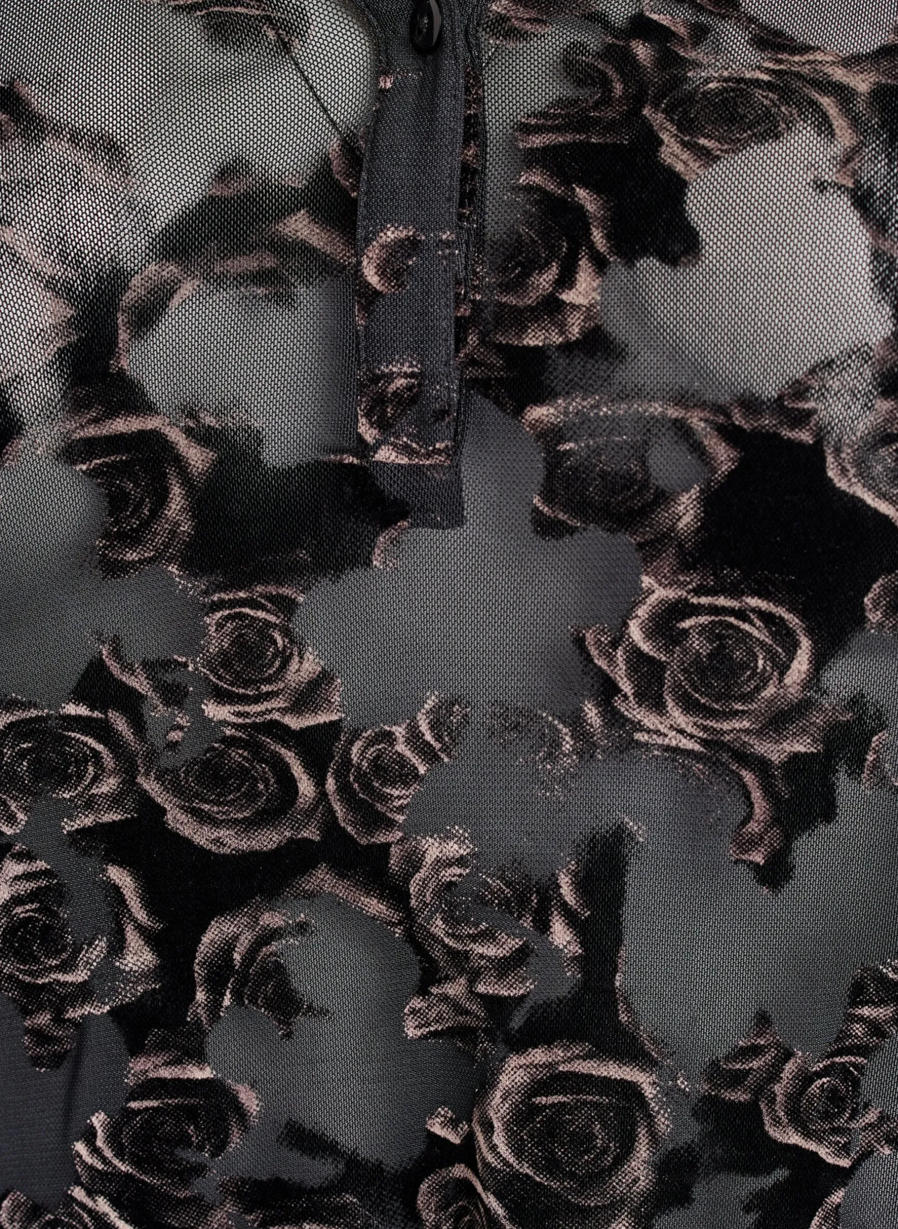 Bluse aus Mesh mit Veloursrosen und 3/4-Ärmeln