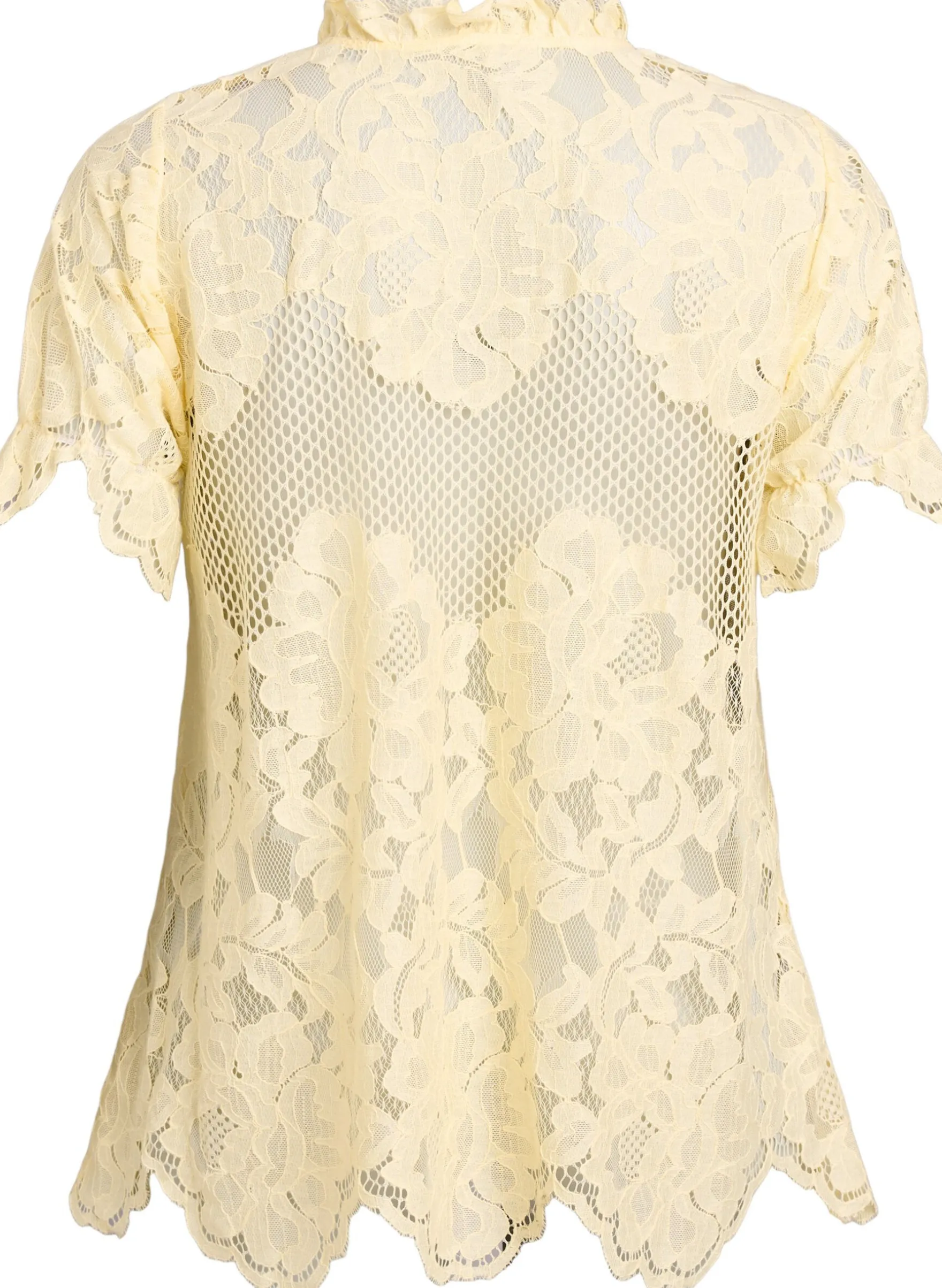 Bluse aus Spitze mit Rüschenkragen und kurzen Ärmeln