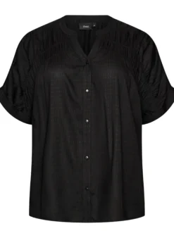 Bluse aus Viskose mit kurzen Ärmeln und Raffdetails