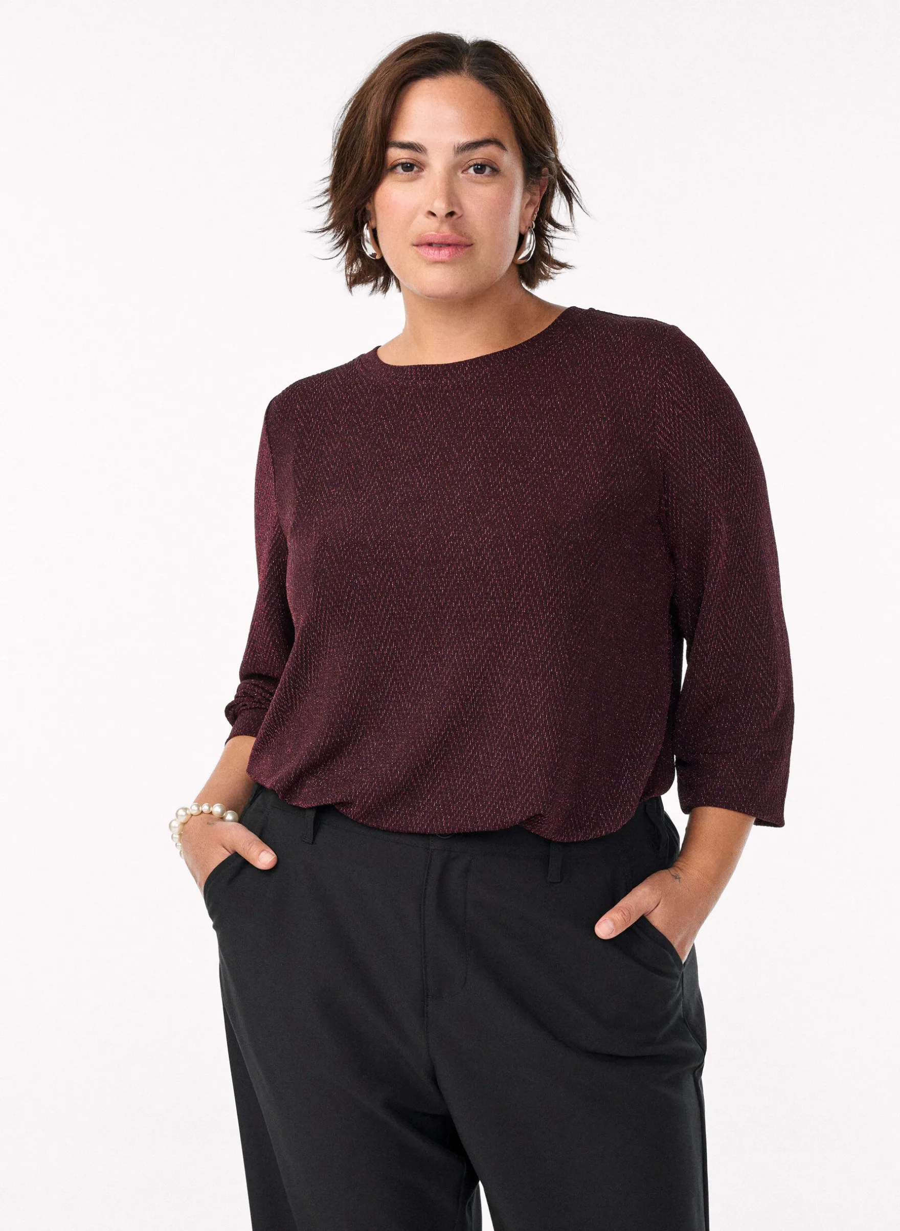 Bluse mit Fischgrätenmuster und Glitzerfaden
