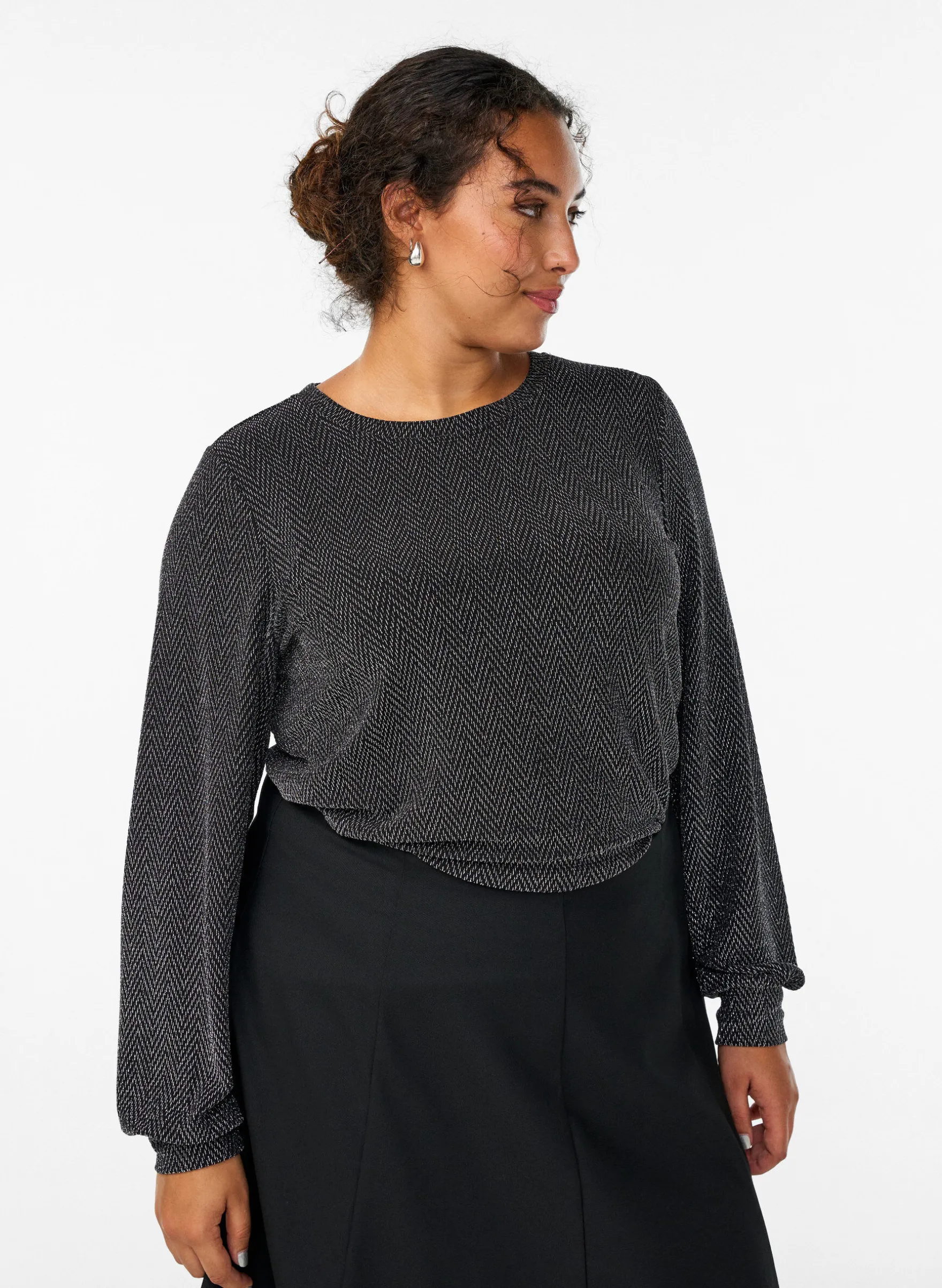 Bluse mit Fischgrätenmuster und Glitzerfaden