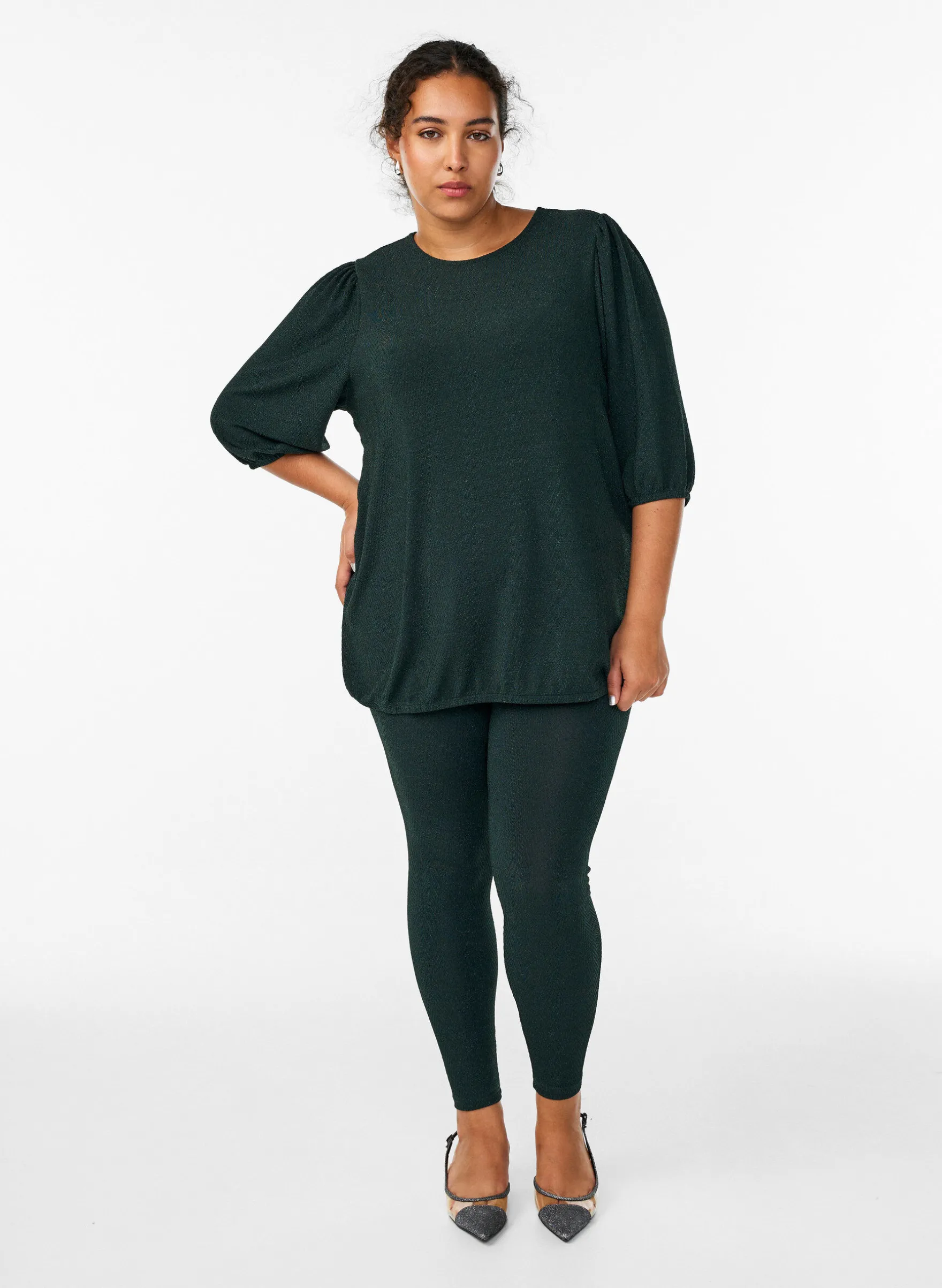Bluse mit Glitzermuster und 3/4-Ärmeln