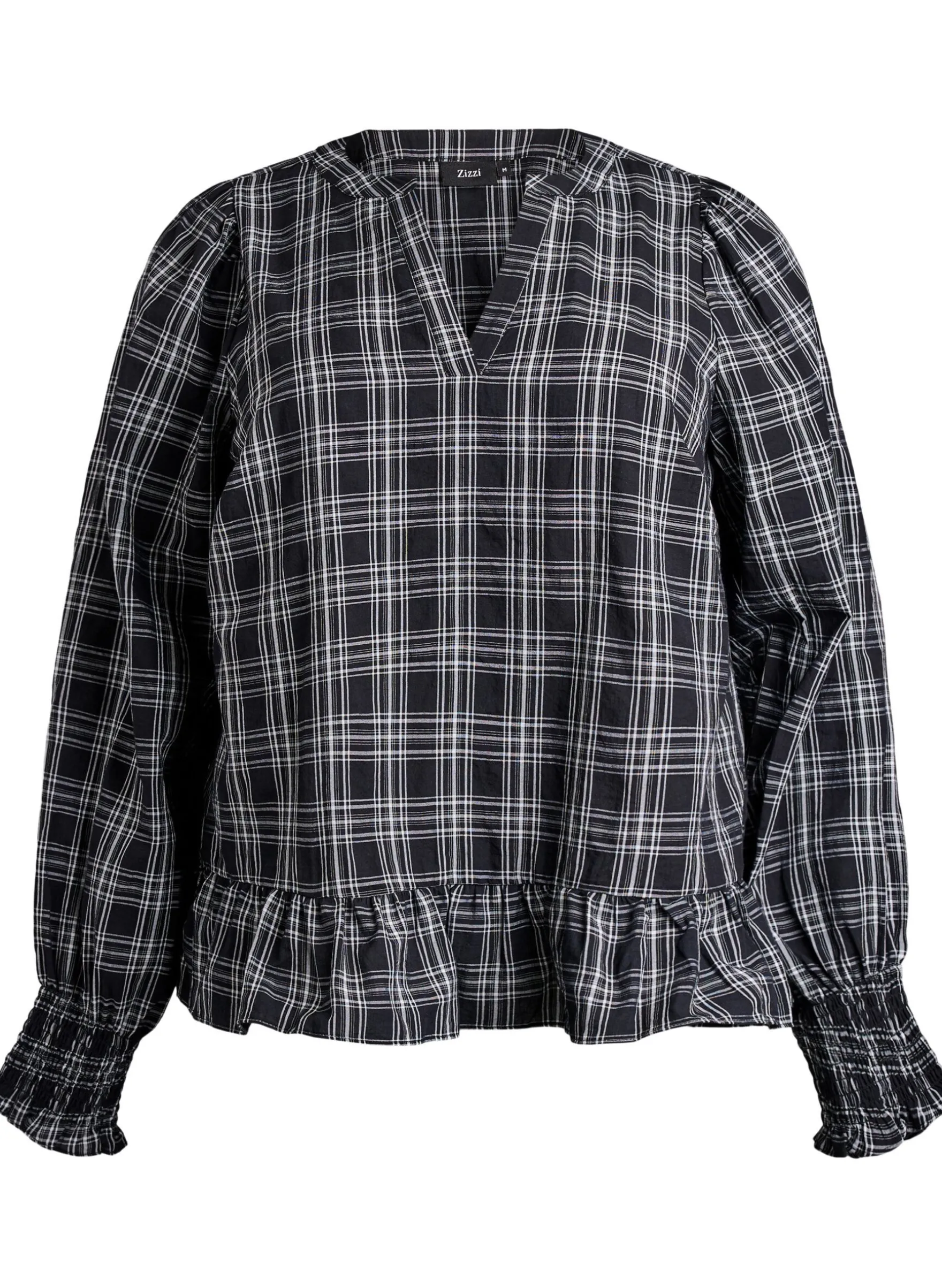 Bluse mit Karomuster und Rüschendetails