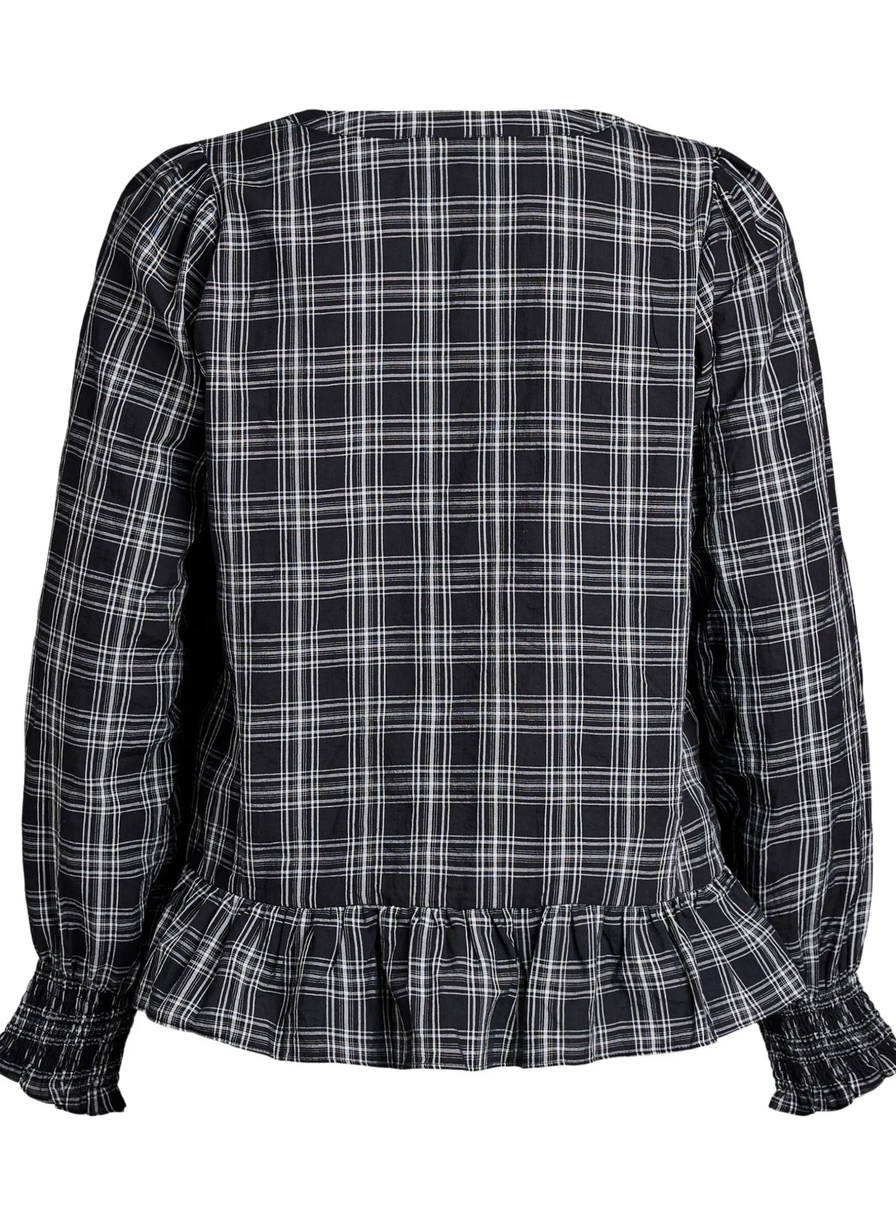 Bluse mit Karomuster und Rüschendetails