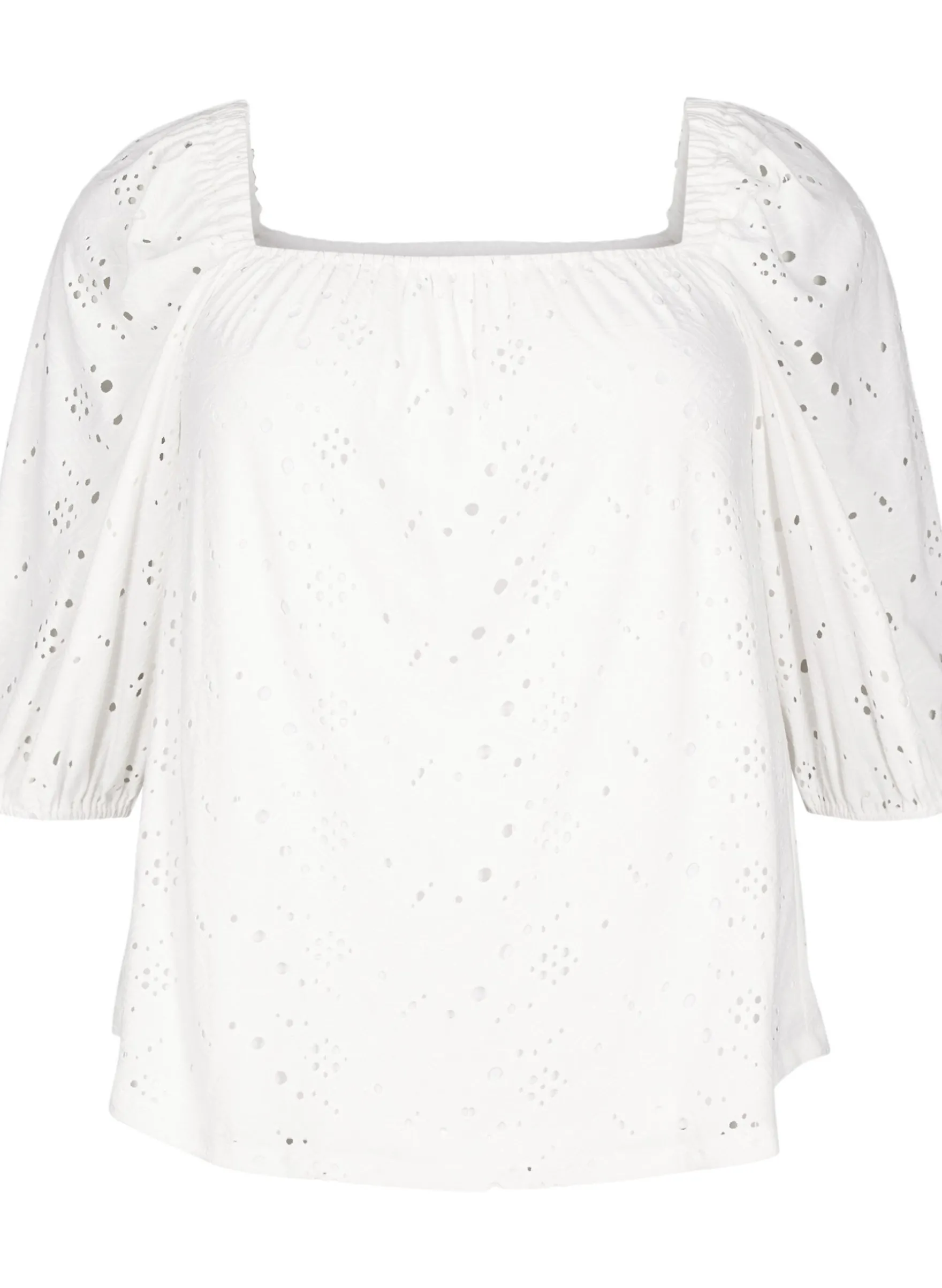 Bluse mit kurzen Puffärmeln und Lochmuster