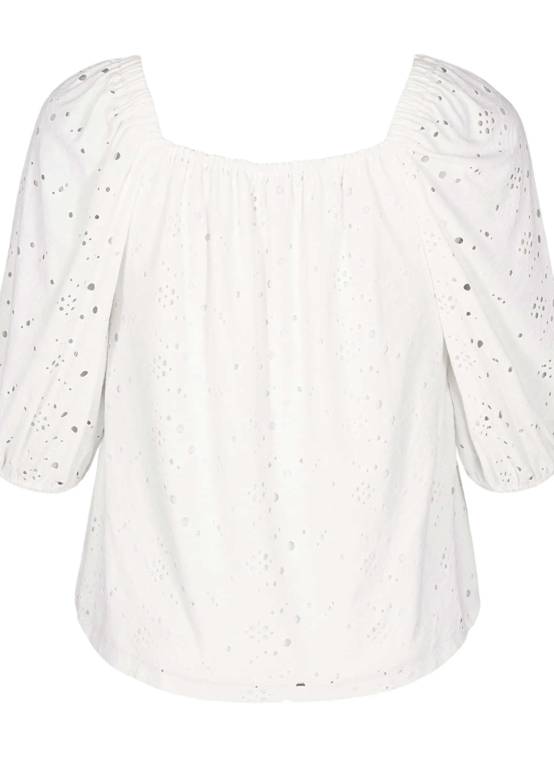 Bluse mit kurzen Puffärmeln und Lochmuster