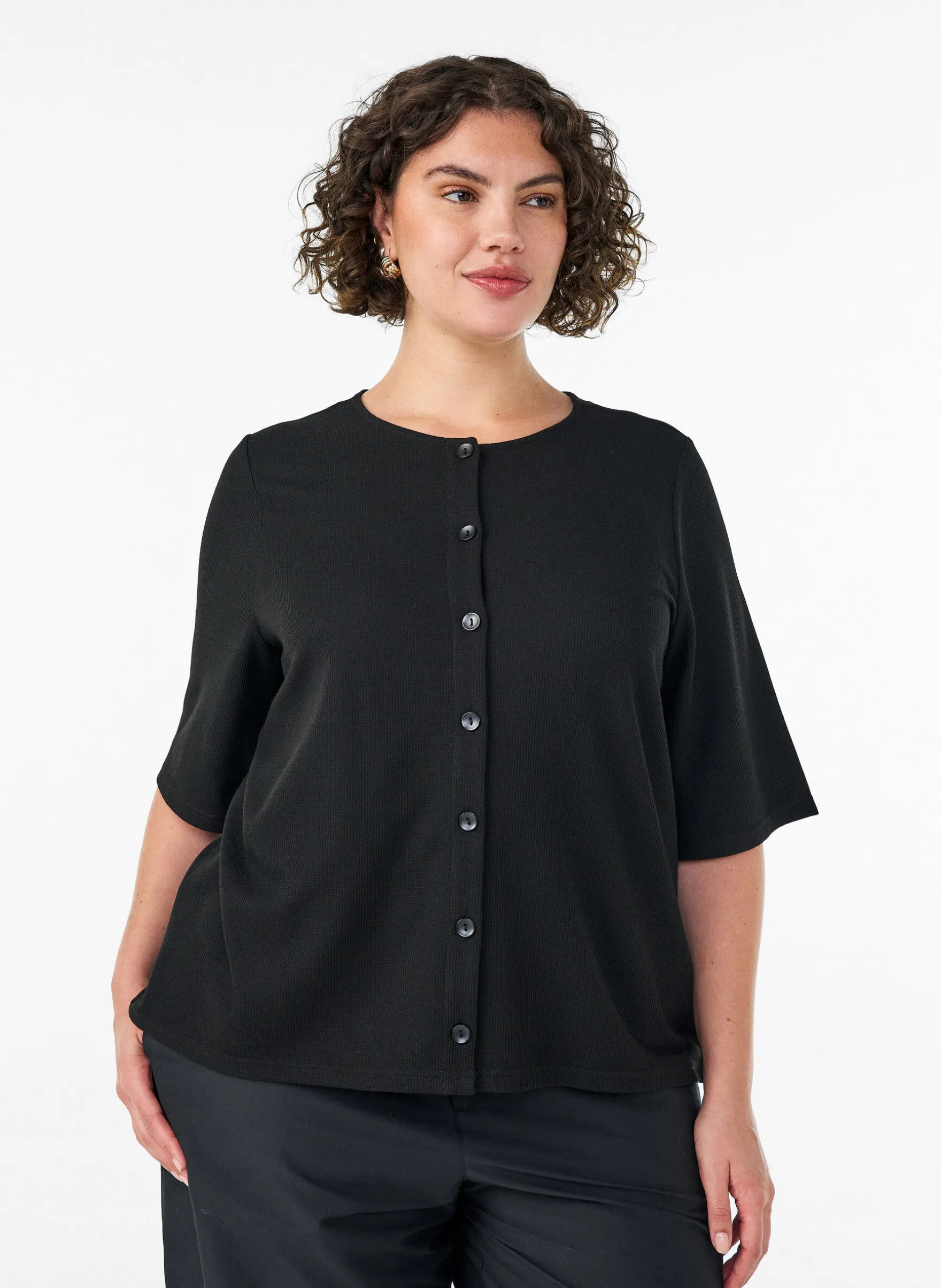 Bluse mit Rippstruktur und Knopfleiste
