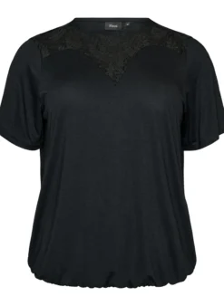 Bluse mit Spitzeneinsatz und Ballonärmeln
