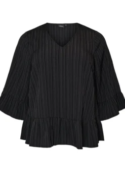 Bluse mit Struktur, V-Ausschnitt und Rüschen