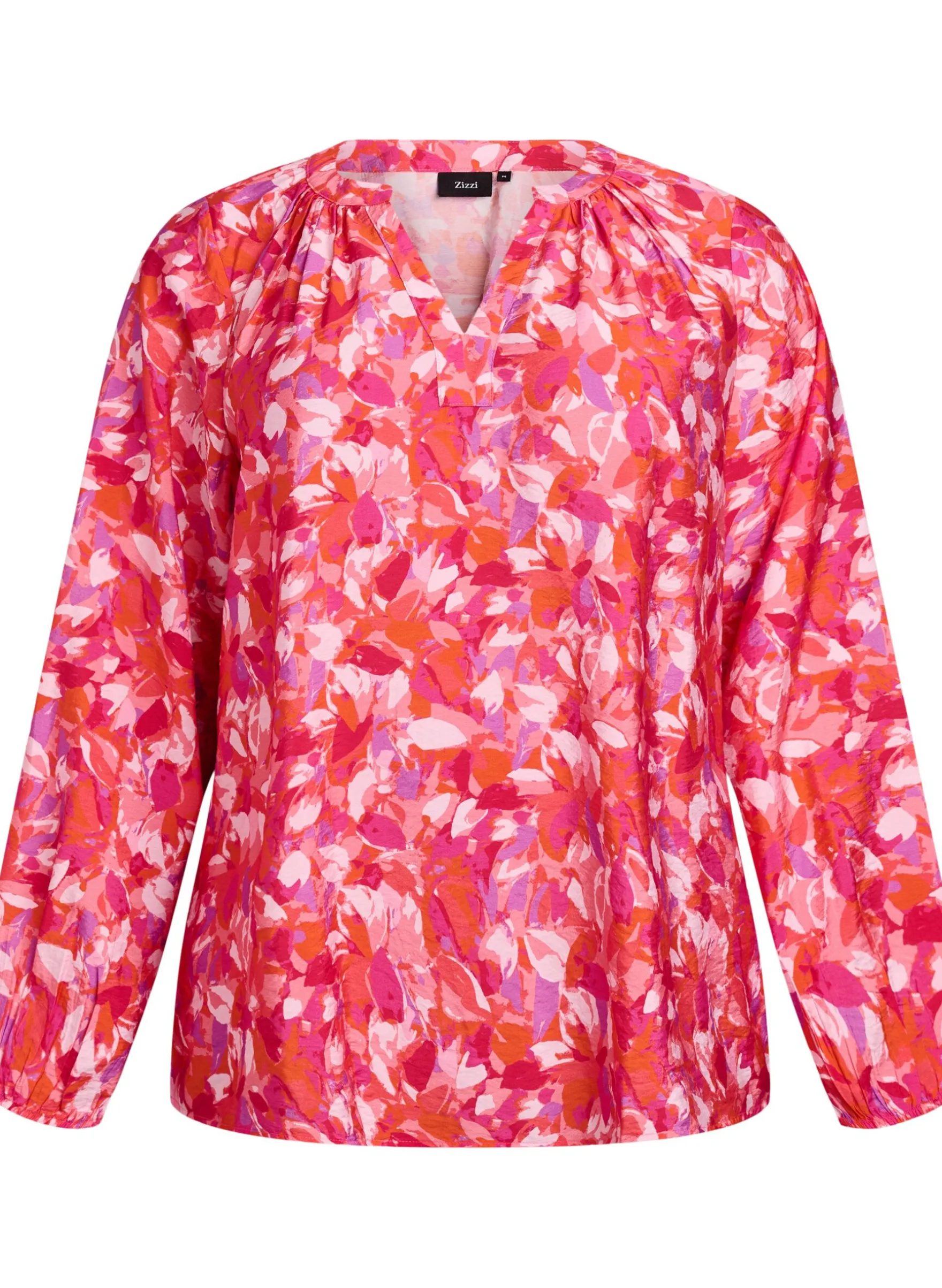 Bluse mit V-Ausschnitt und grafischem Blattmuster
