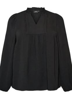 Bluse mit V-Ausschnitt und Häkelband
