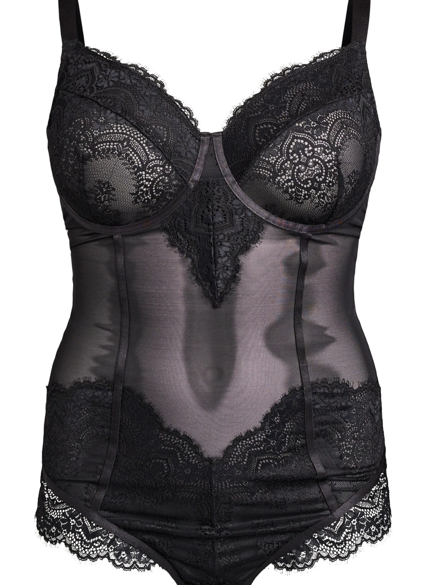 Body aus Mesh mit Spitze und Bügel