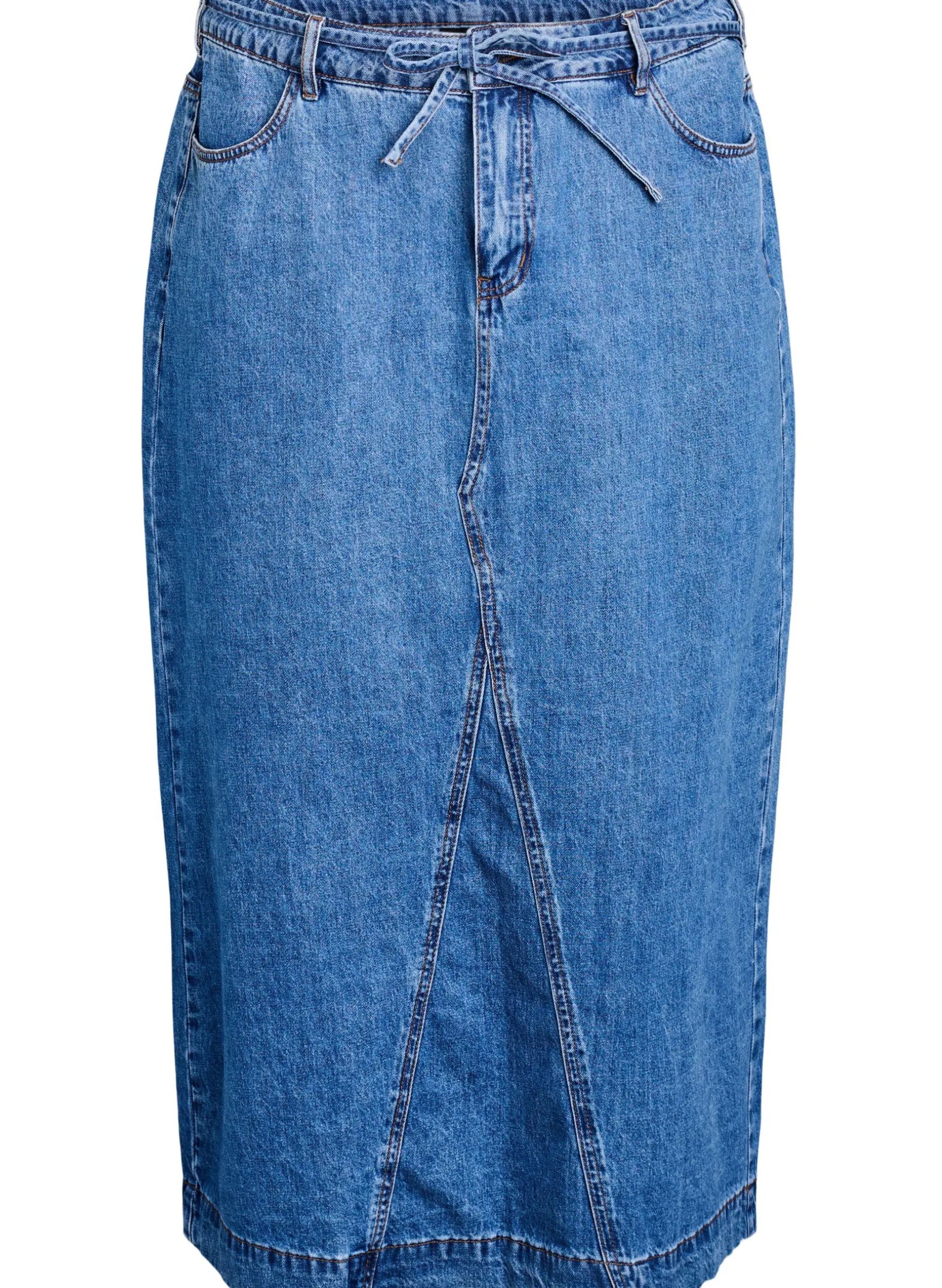 Denim-Maxirock mit Bindegürtel