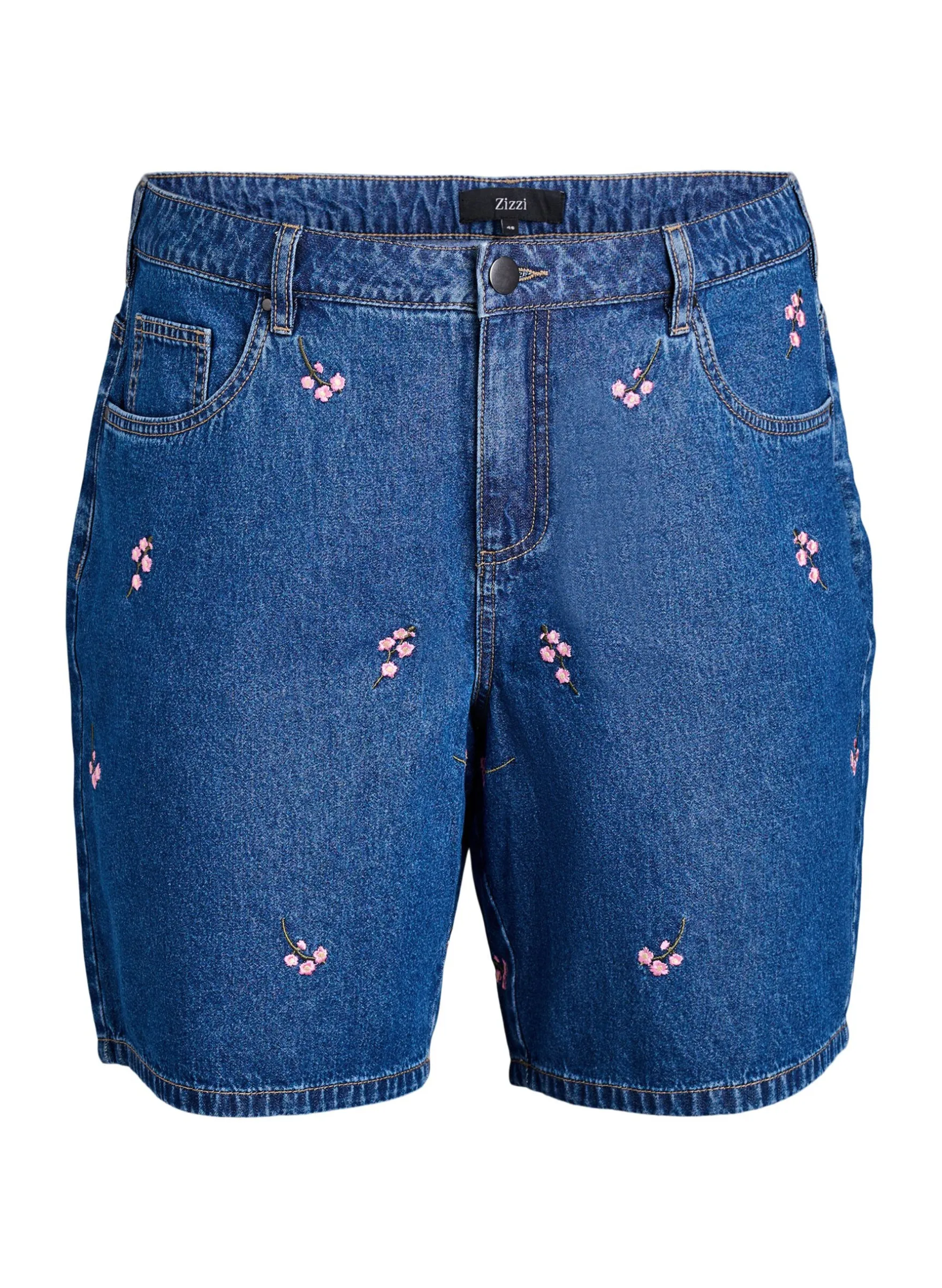 Denim-Shorts mit aufgestickten Blumen