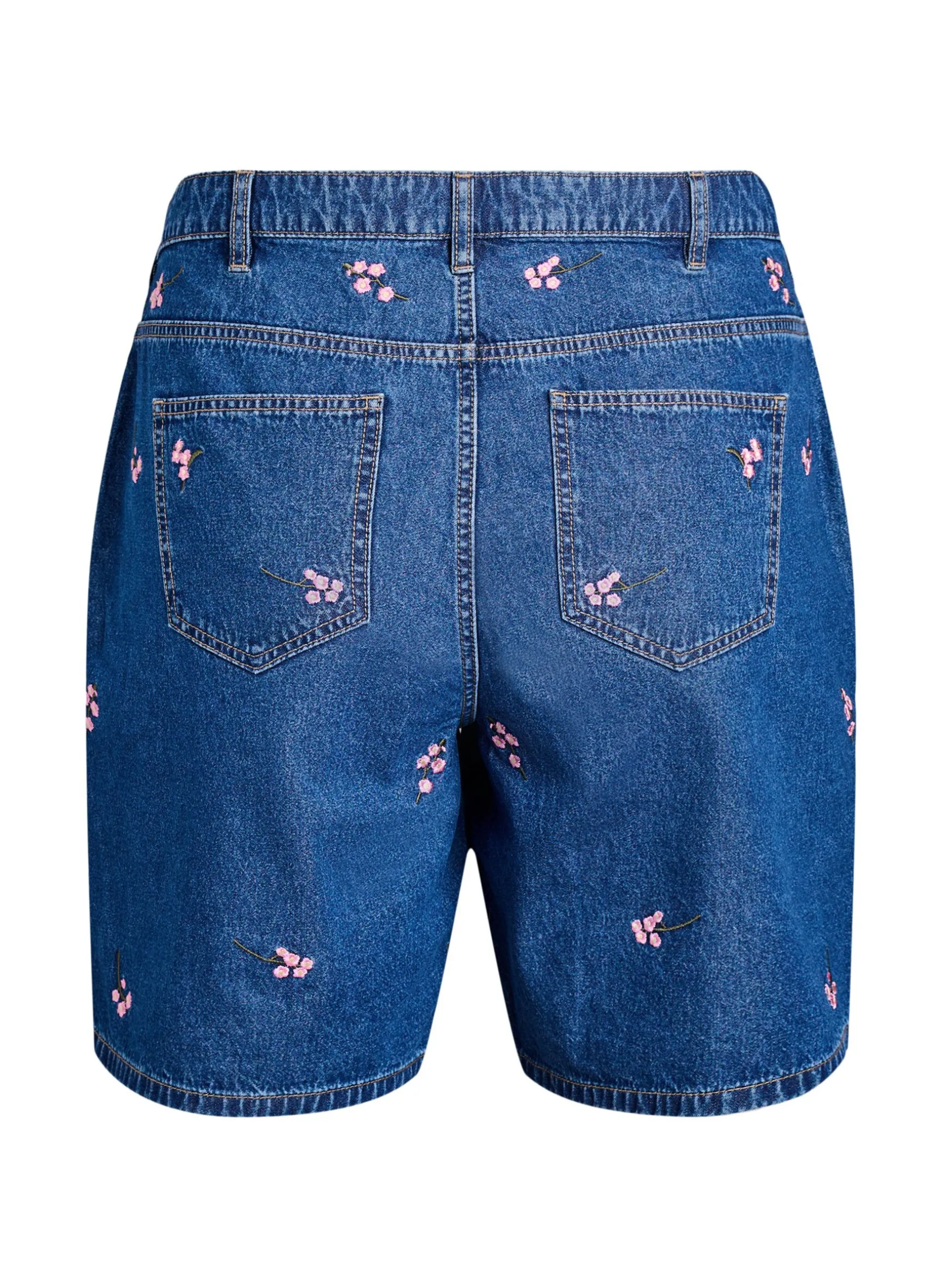 Denim-Shorts mit aufgestickten Blumen