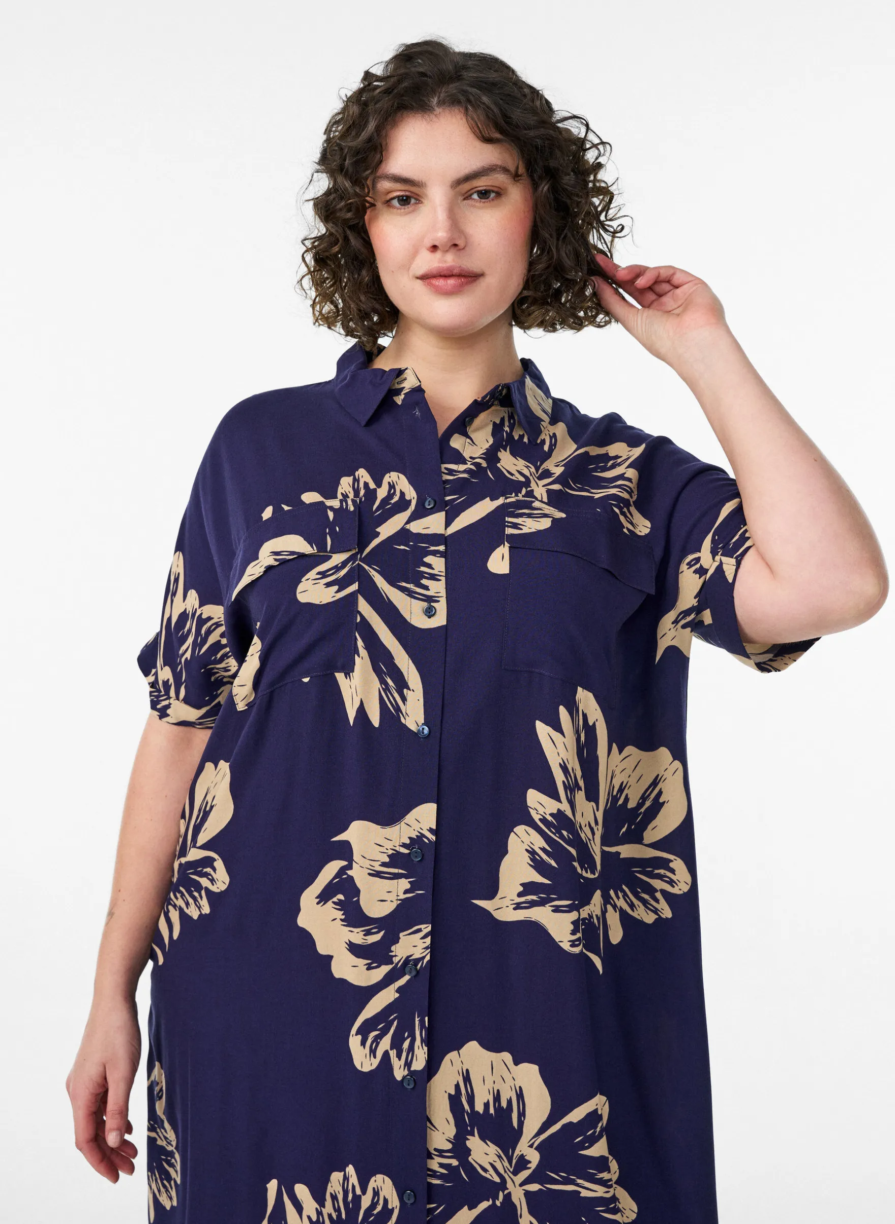 FLASH - Langes Hemdkleid mit kurzen Ärmeln