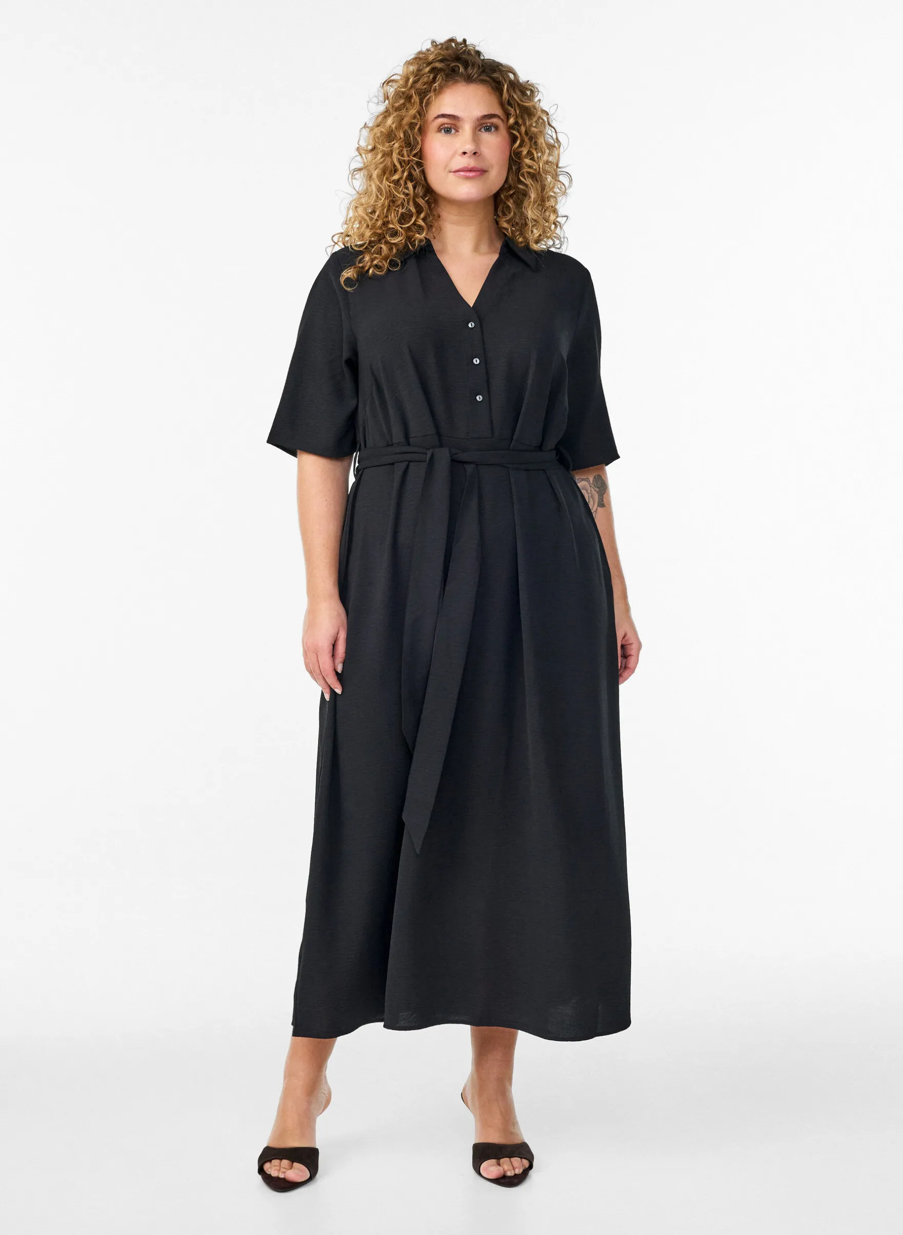 FLASH - Midi Hemdblusenkleid mit Bindegürtel