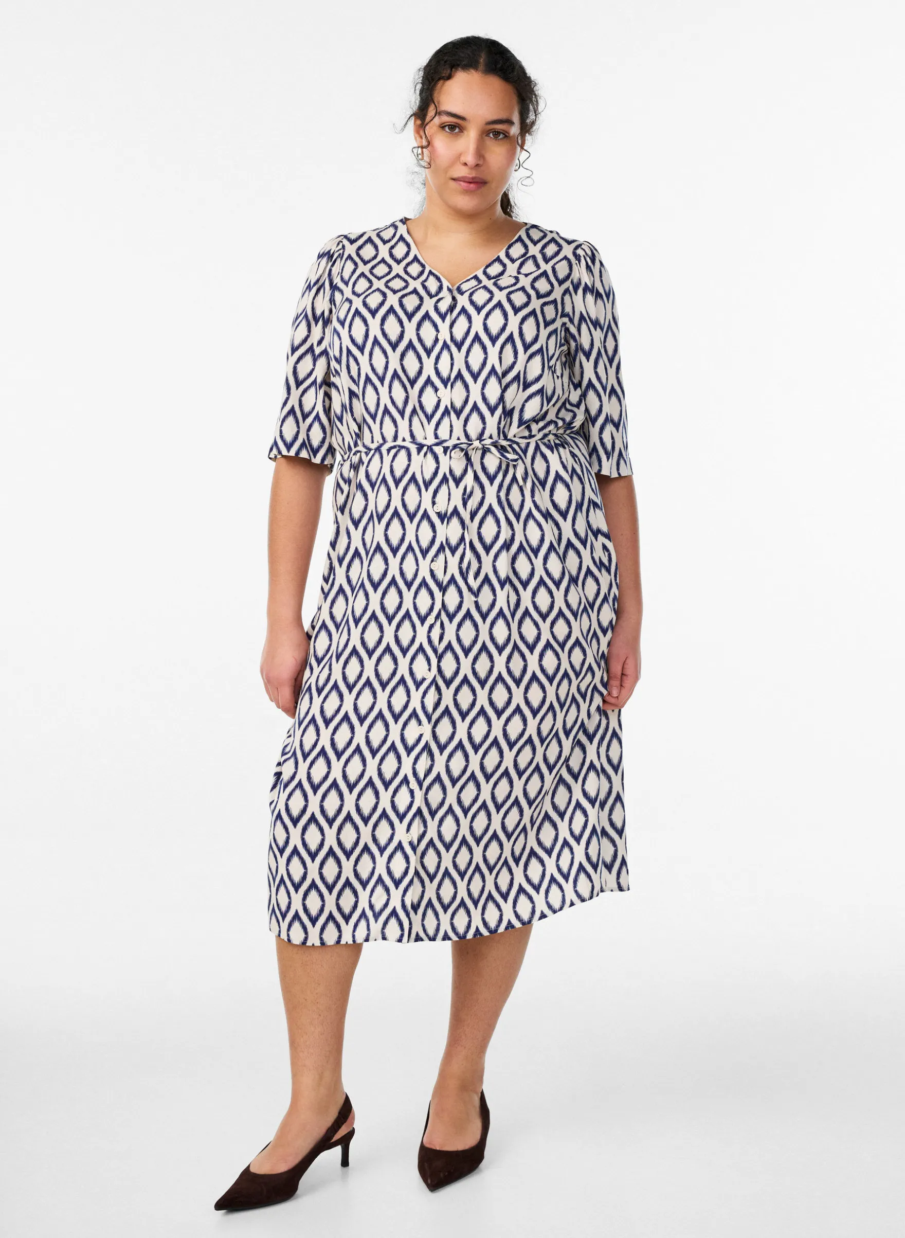 FLASH - Midikleid mit Print und Bindegürtel