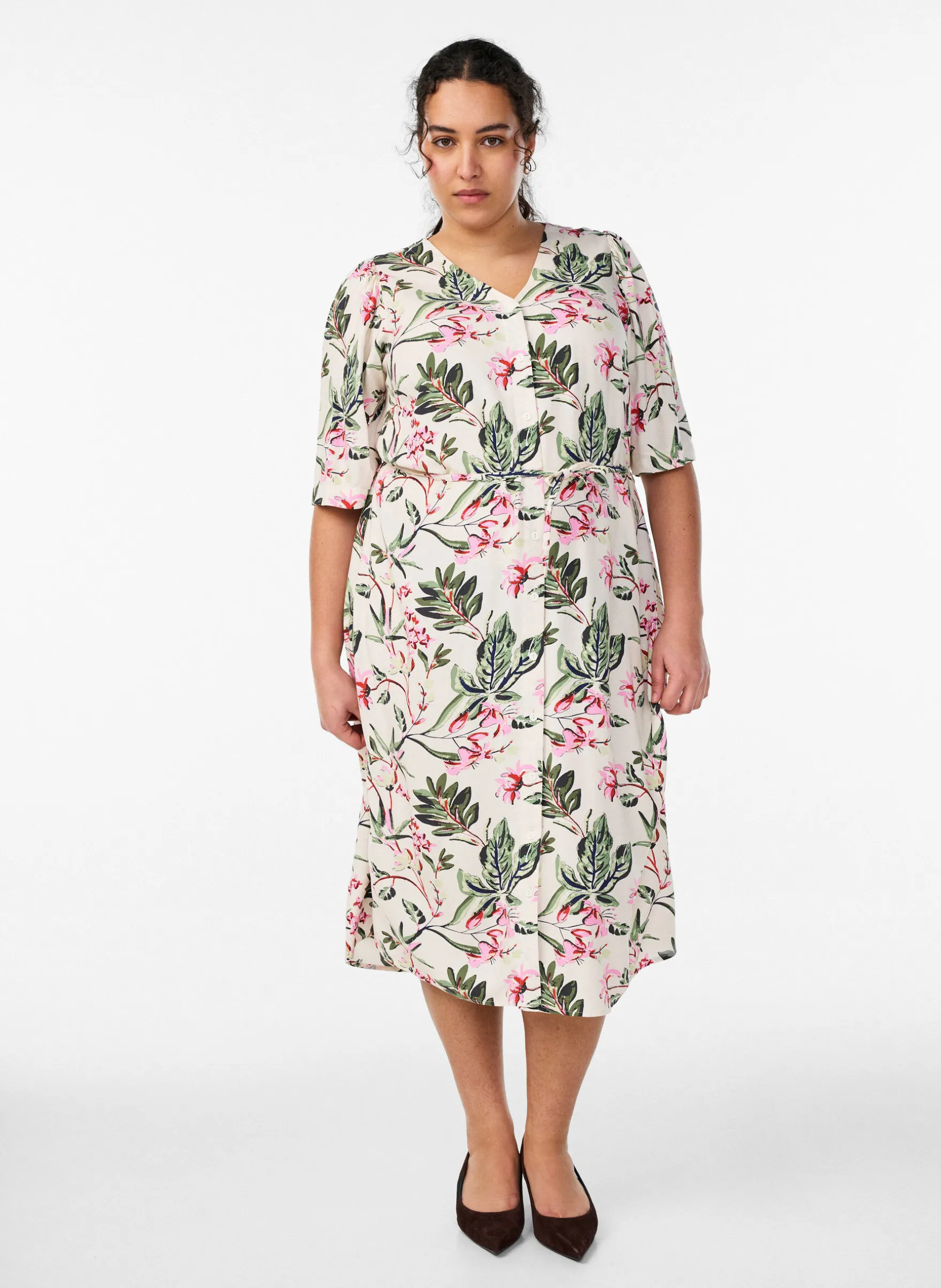 FLASH - Midikleid mit Print und Bindegürtel