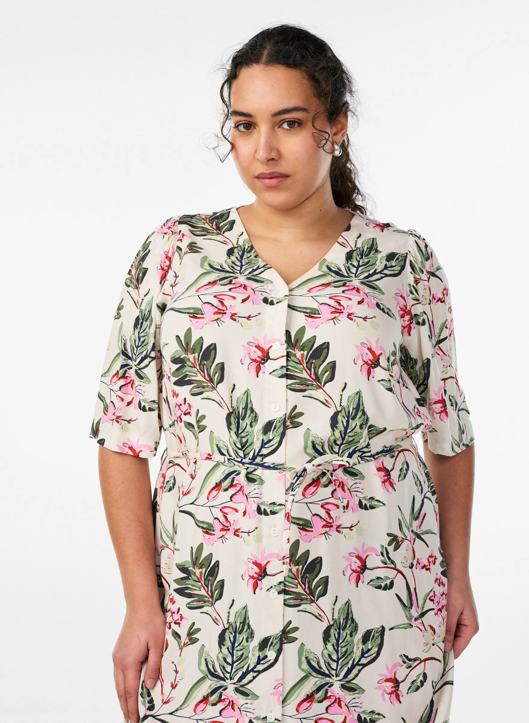 FLASH - Midikleid mit Print und Bindegürtel