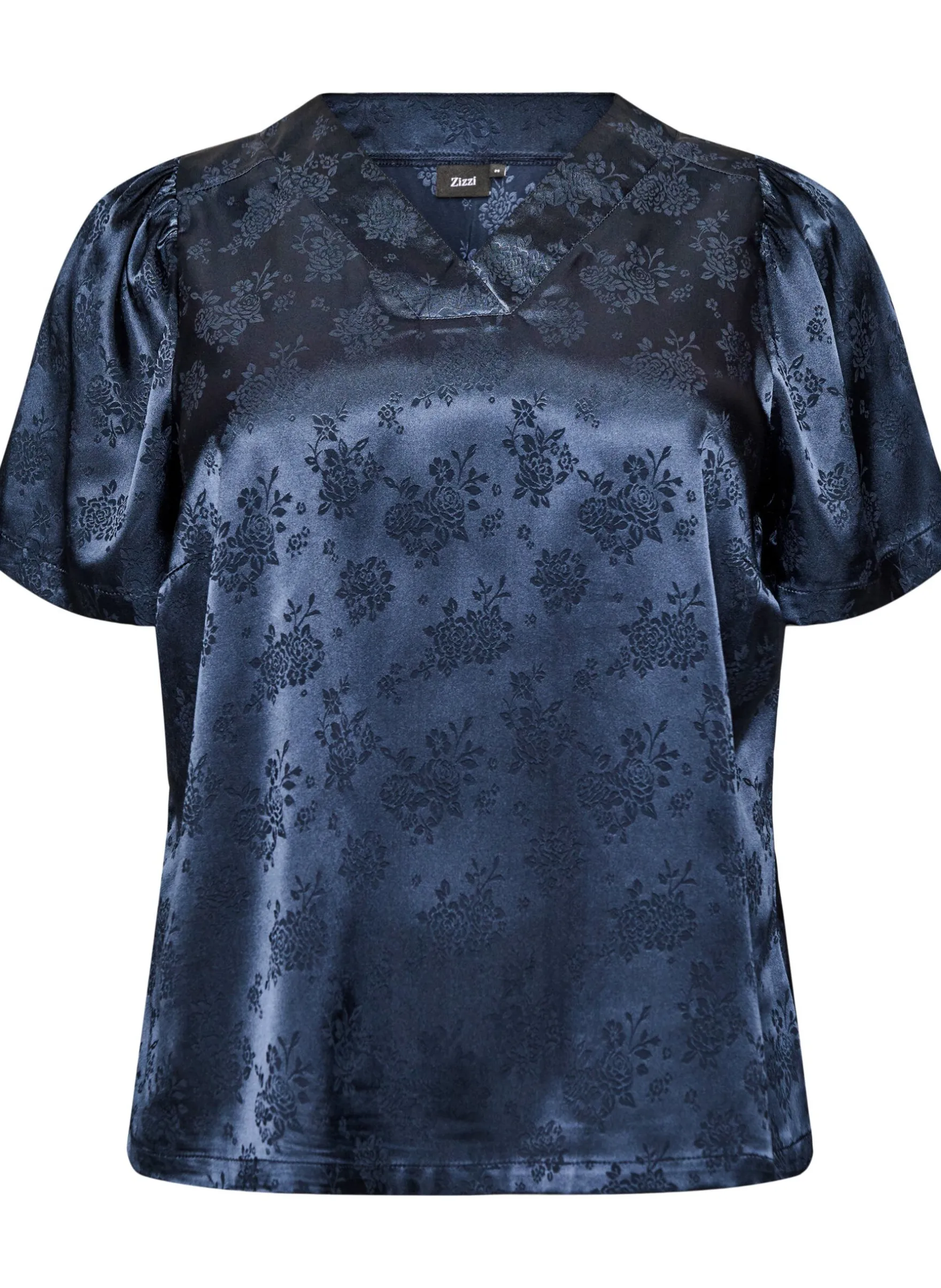 Geblümte Bluse aus Satin mit V-Ausschnitt