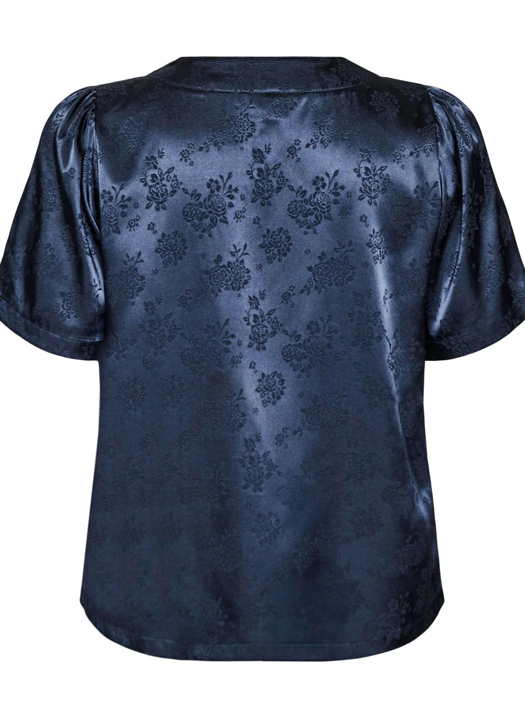Geblümte Bluse aus Satin mit V-Ausschnitt