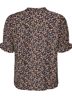 Geblümte Bluse aus Viskose mit kurzen Ärmeln und Smockdetails