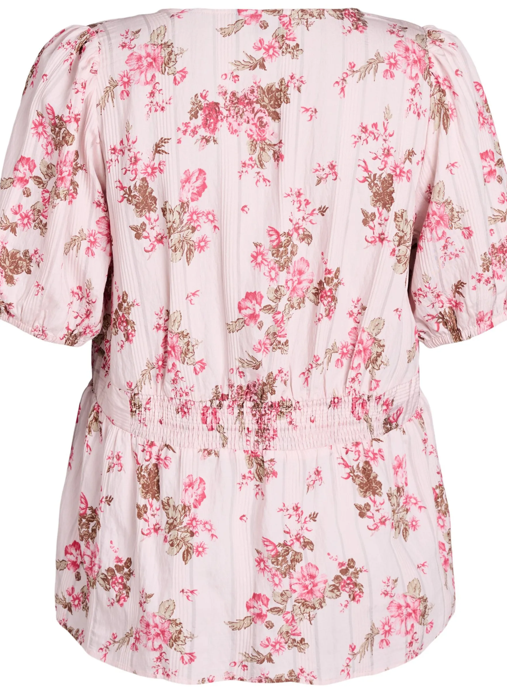 Geblümte Bluse mit kurzen Ärmeln und geraffter Taille