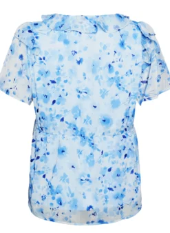 Geblümte Bluse mit Rüschenkragen und Peplum-Effekt