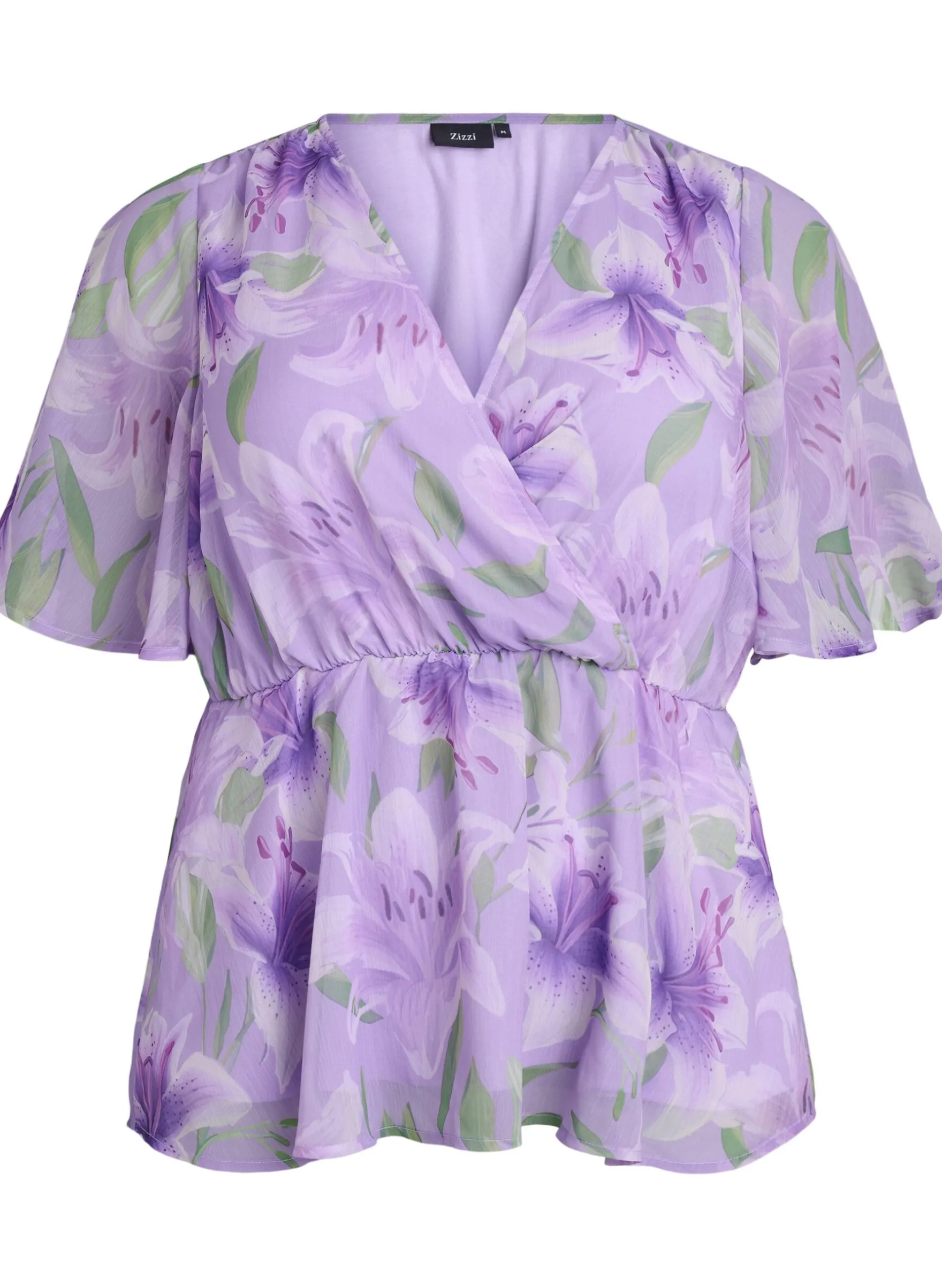 Geblümte Chiffonbluse mit kurzen Ärmeln