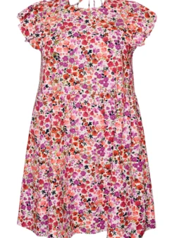 Geblümtes Kleid aus Baumwolle mit Rüschen und V-Ausschnitt