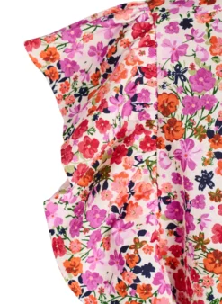 Geblümtes Kleid aus Baumwolle mit Rüschen und V-Ausschnitt