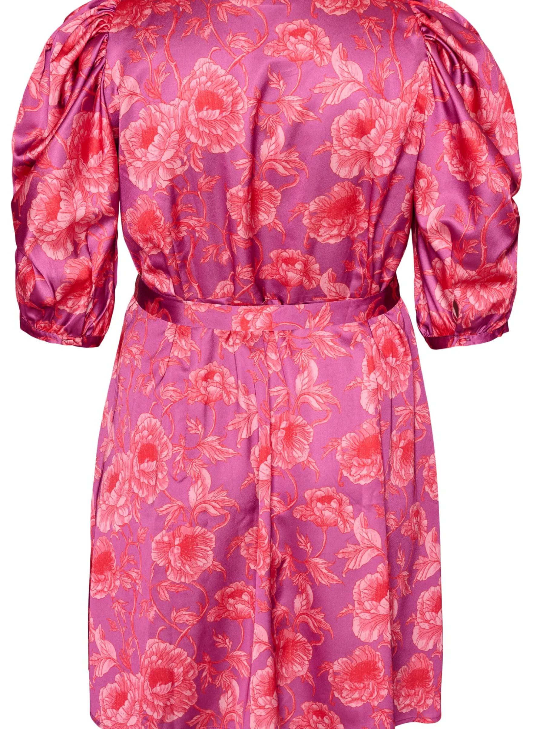 Geblümtes Kleid mit Puffärmeln und Bindegürtel