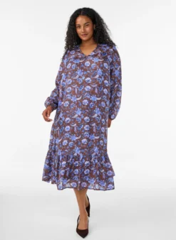 Geblümtes Midikleid mit Rüschensaum