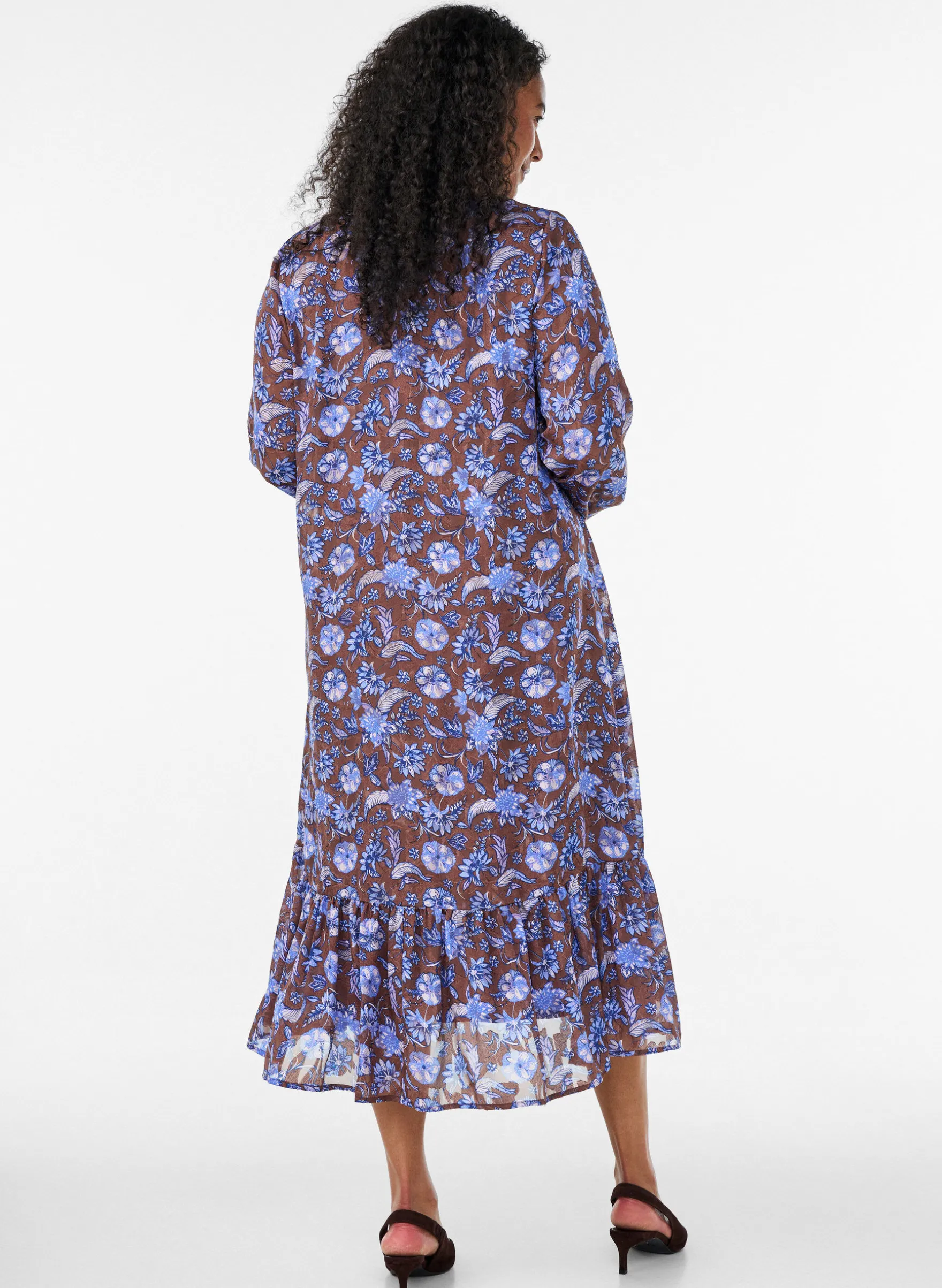 Geblümtes Midikleid mit Rüschensaum