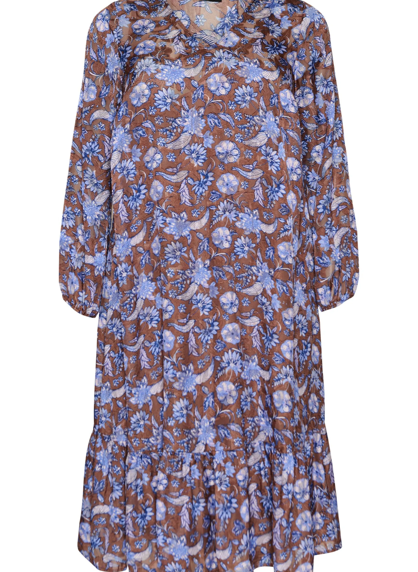 Geblümtes Midikleid mit Rüschensaum