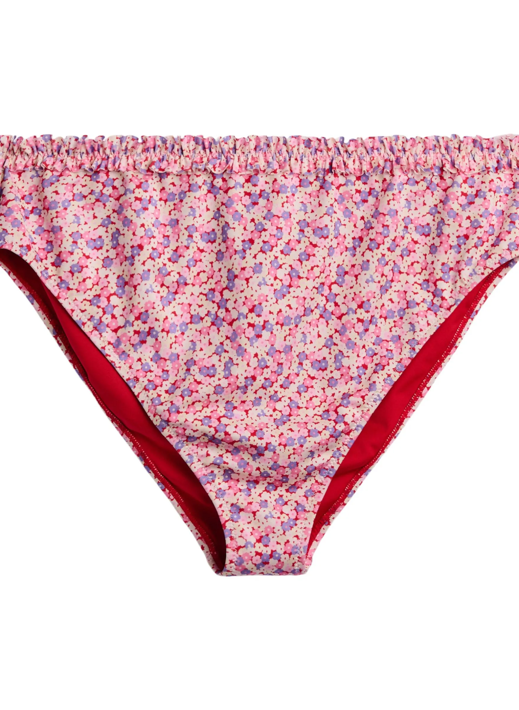 Geblümte Tai-Bikinislip mit gerafftem Saum