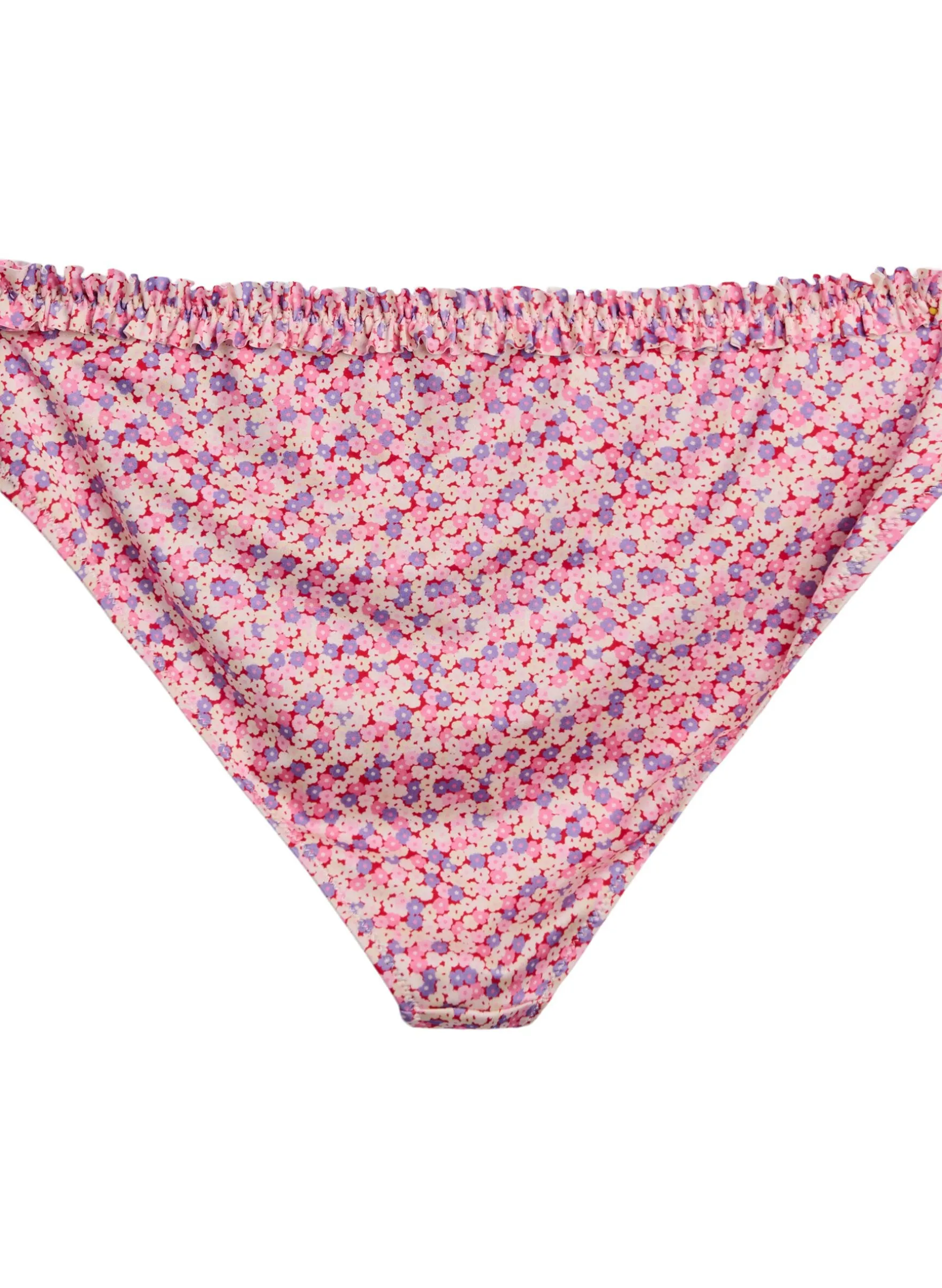 Geblümte Tai-Bikinislip mit gerafftem Saum