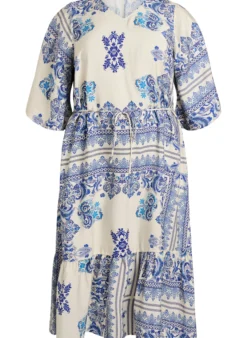 Gemustertes Midikleid aus Viskose mit Bindegürtel